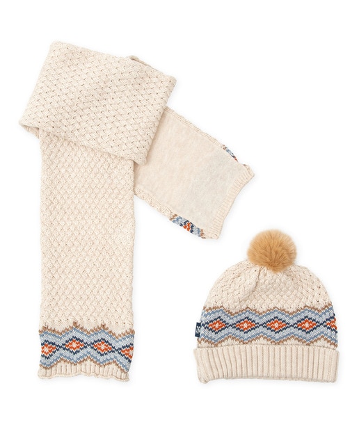 Imagen 0 de Conjunto de gorro y bufanda de bebé niño color crudo