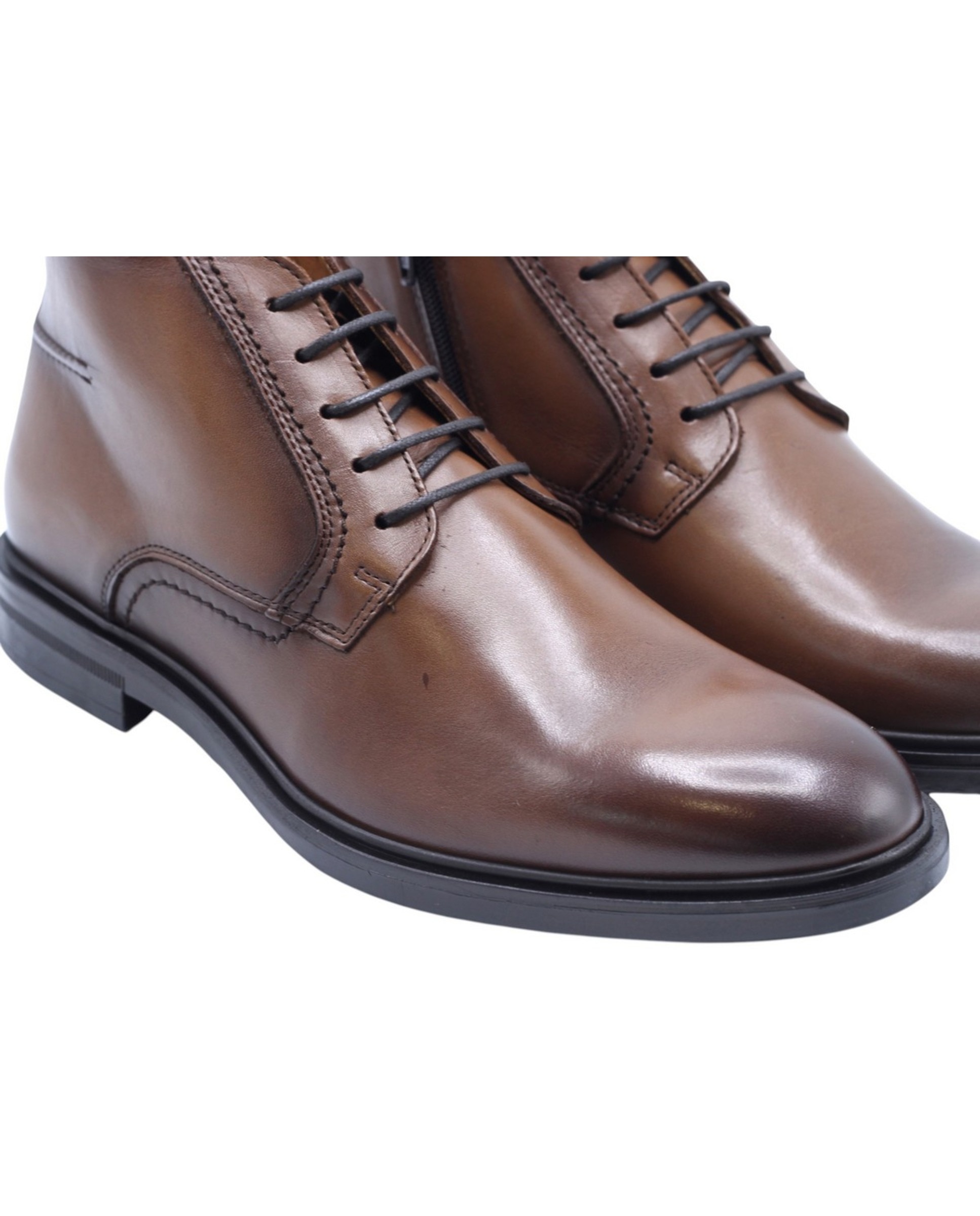 Botas Eco com Atacadores em Pele Castanho Castanho-5