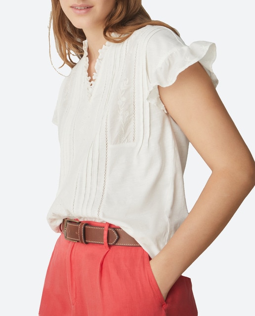 Imagen 0 de Camiseta de manga corta de mujer con jaretas y volantes