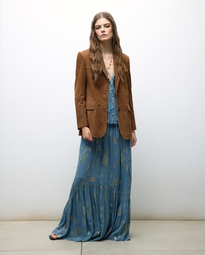 Imagen 0 de Falda midi con volante jacquard con brillo