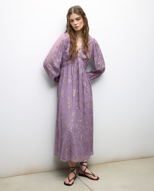 Imagem 0 de Vestido Midi de Manga Comprida Jacquard com Brilho
