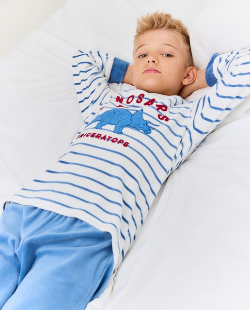 Imagem 0 de Pijama com Velcro às Riscas + Dinossauro com Calças Lisas