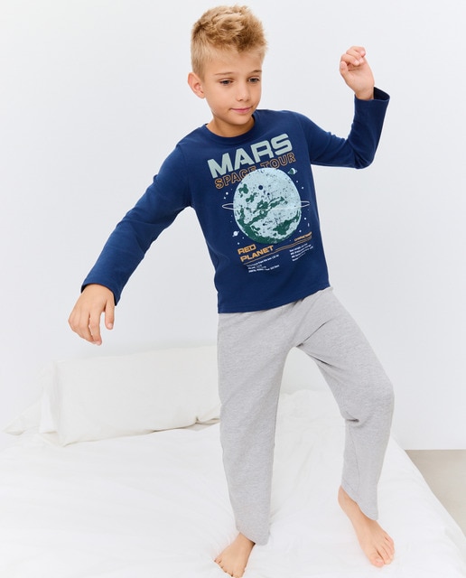 Imagem 0 de Pijama Completo de Malha com Estampado do Espaço e Calças Lisas