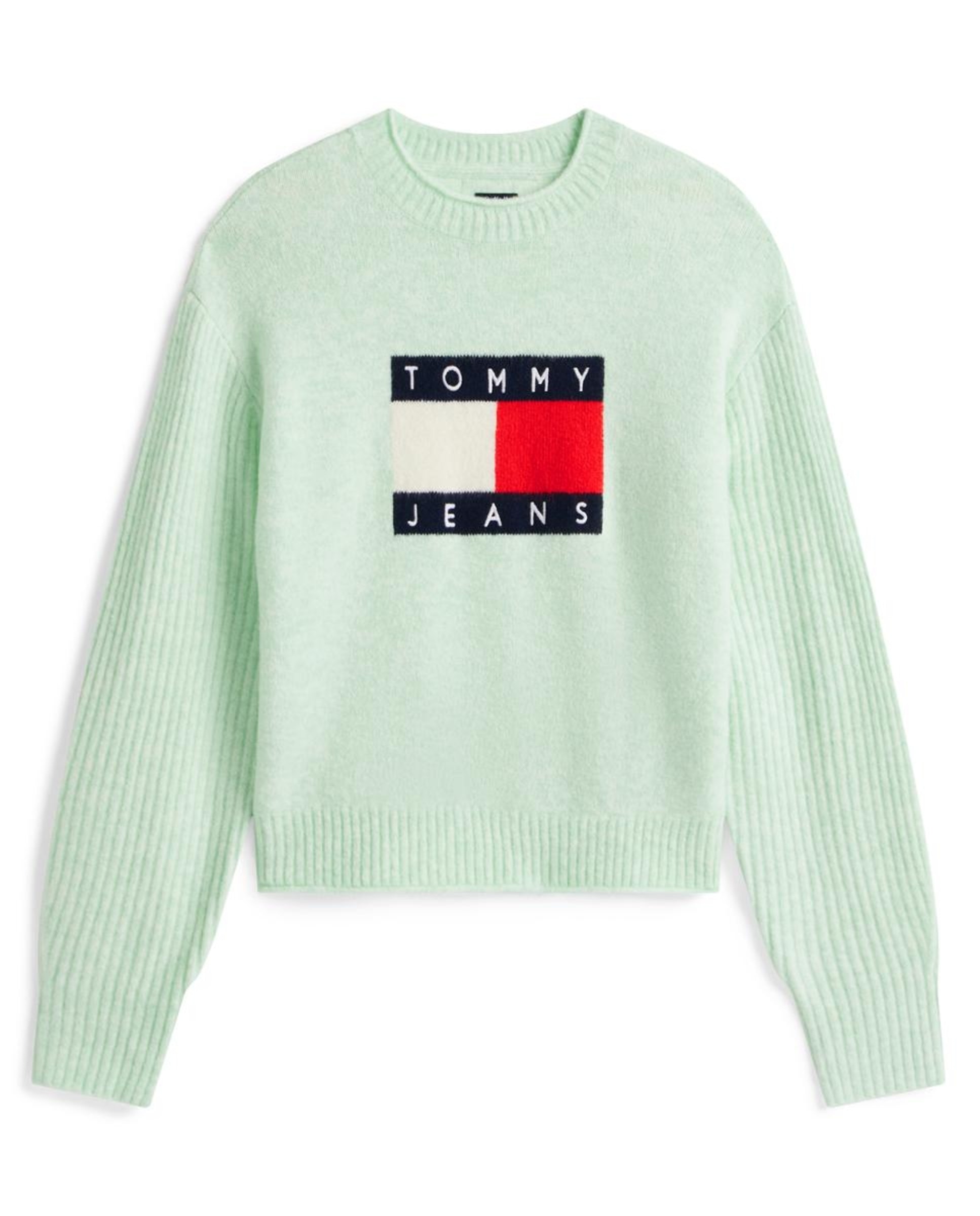 Camisola de Malha com Intársia e Mangas em Contraste Verde-claro-5