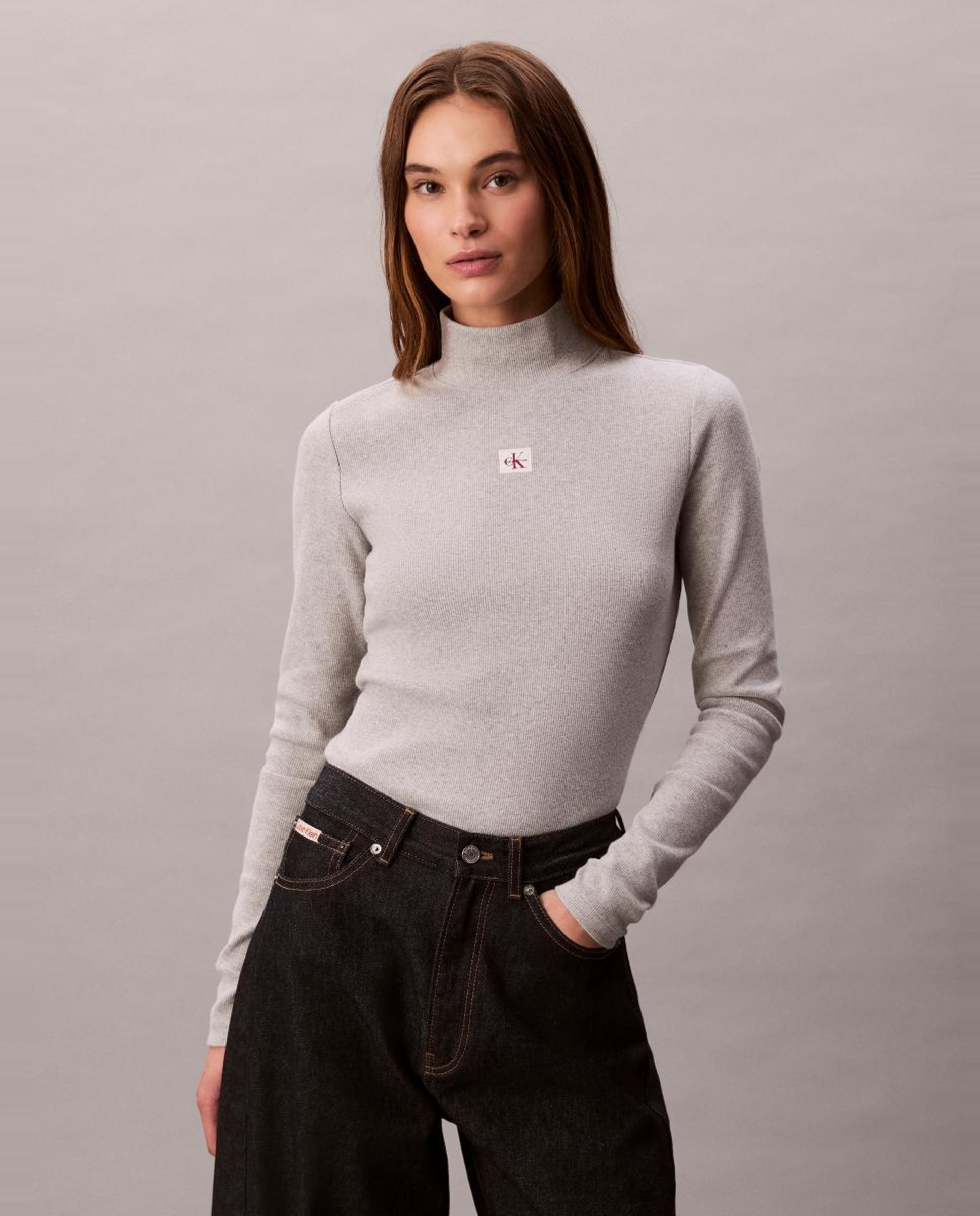 Camisola de Manga Comprida com Gola Alta Cinzento-claro-1