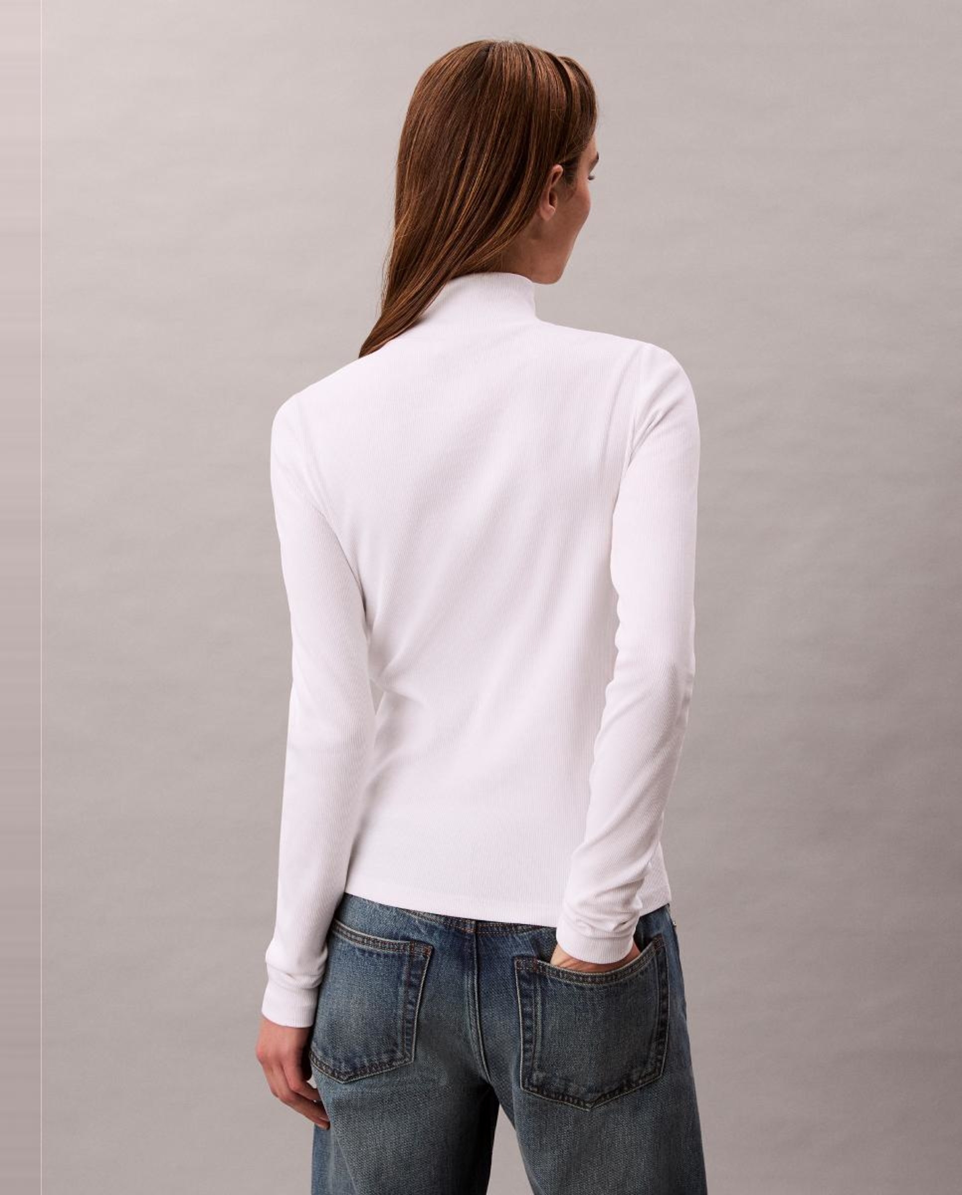 Camisola de Manga Comprida com Gola Alta Branco-5