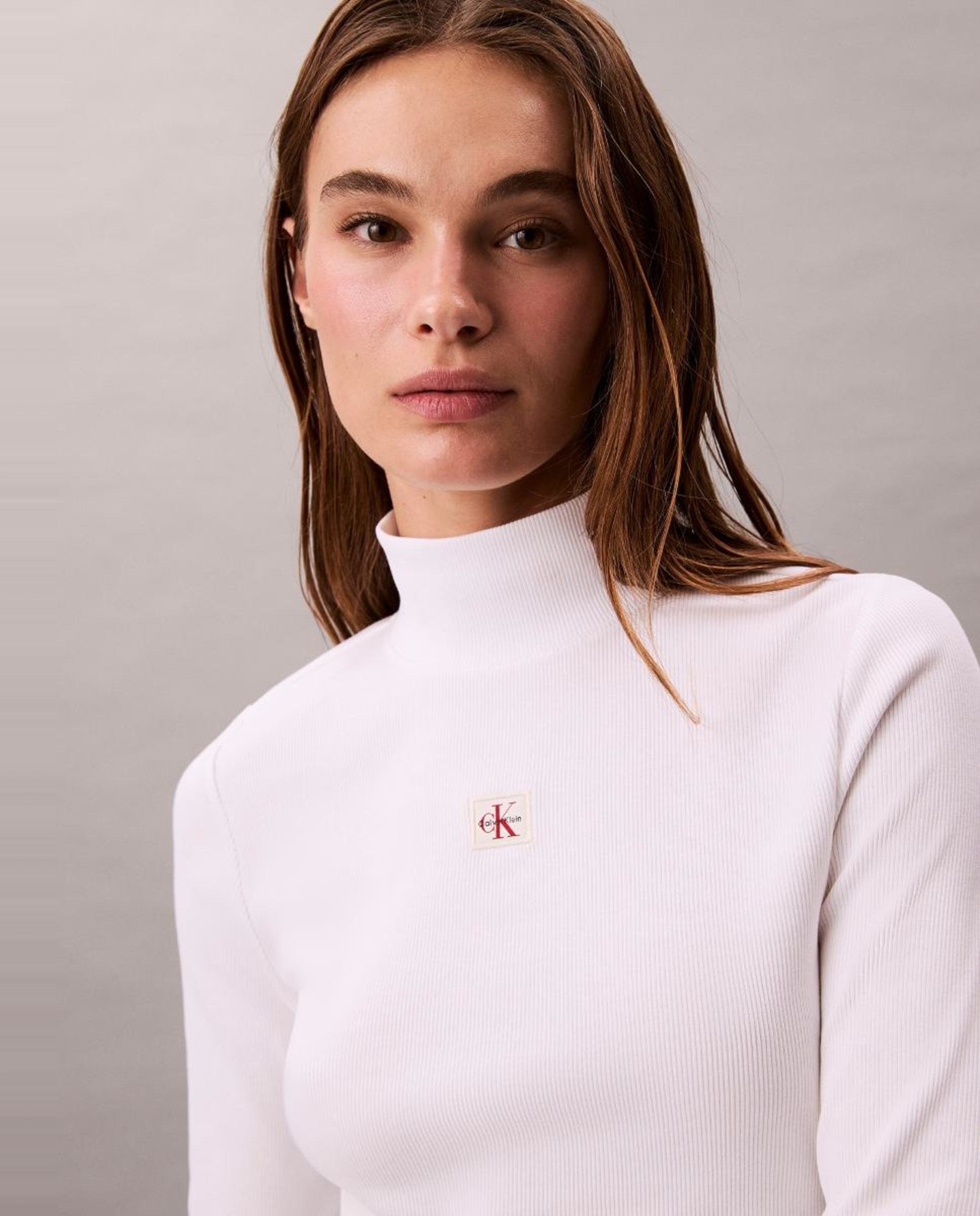 Camisola de Manga Comprida com Gola Alta Branco-4