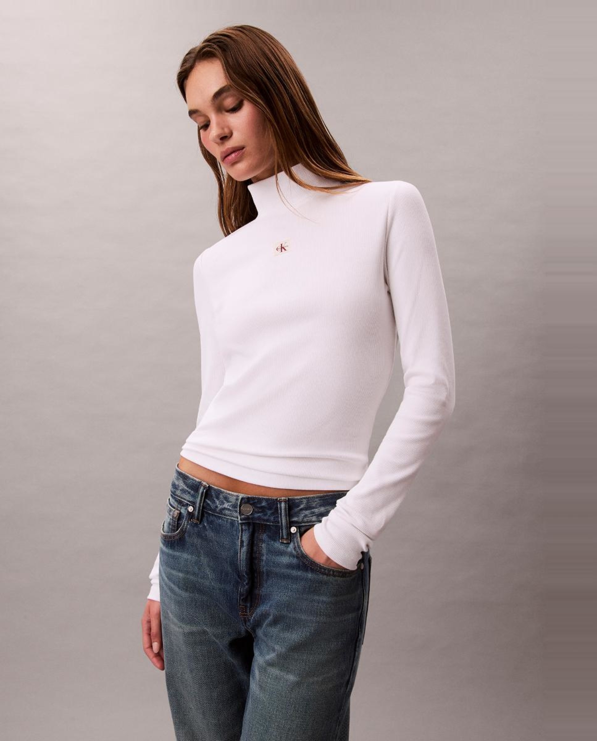 Camisola de Manga Comprida com Gola Alta Branco-3