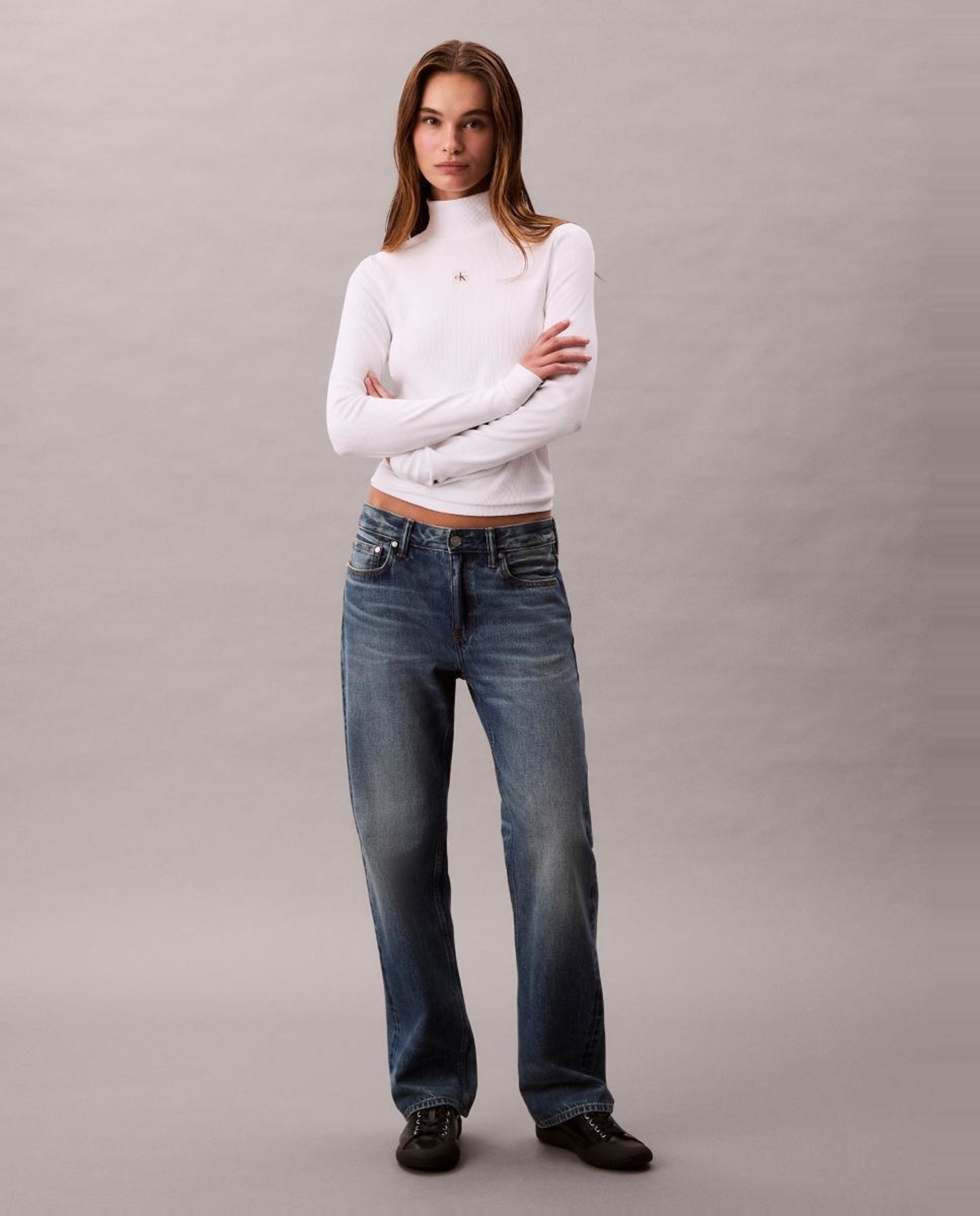 Camisola de Manga Comprida com Gola Alta Branco-2