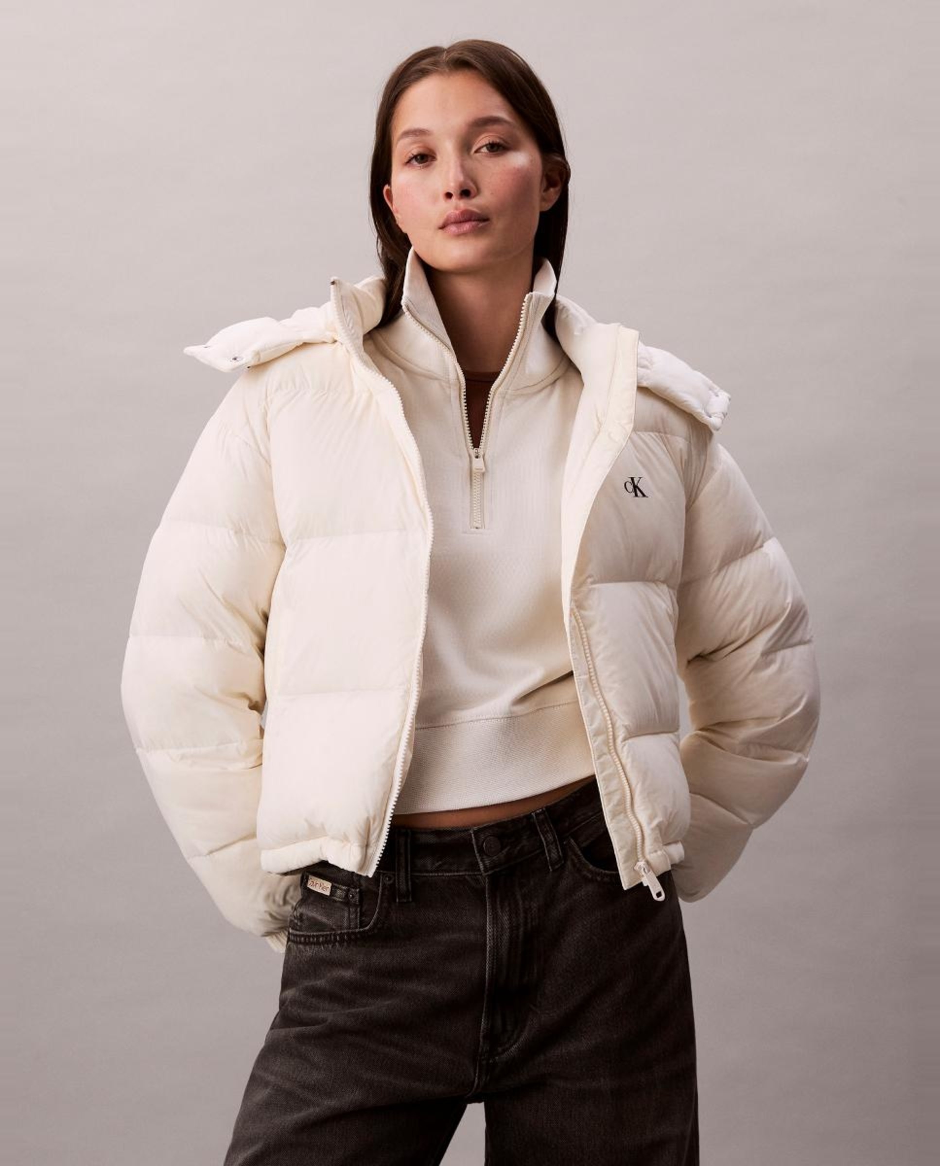 Casaco Puffer com Logótipo Branco-1