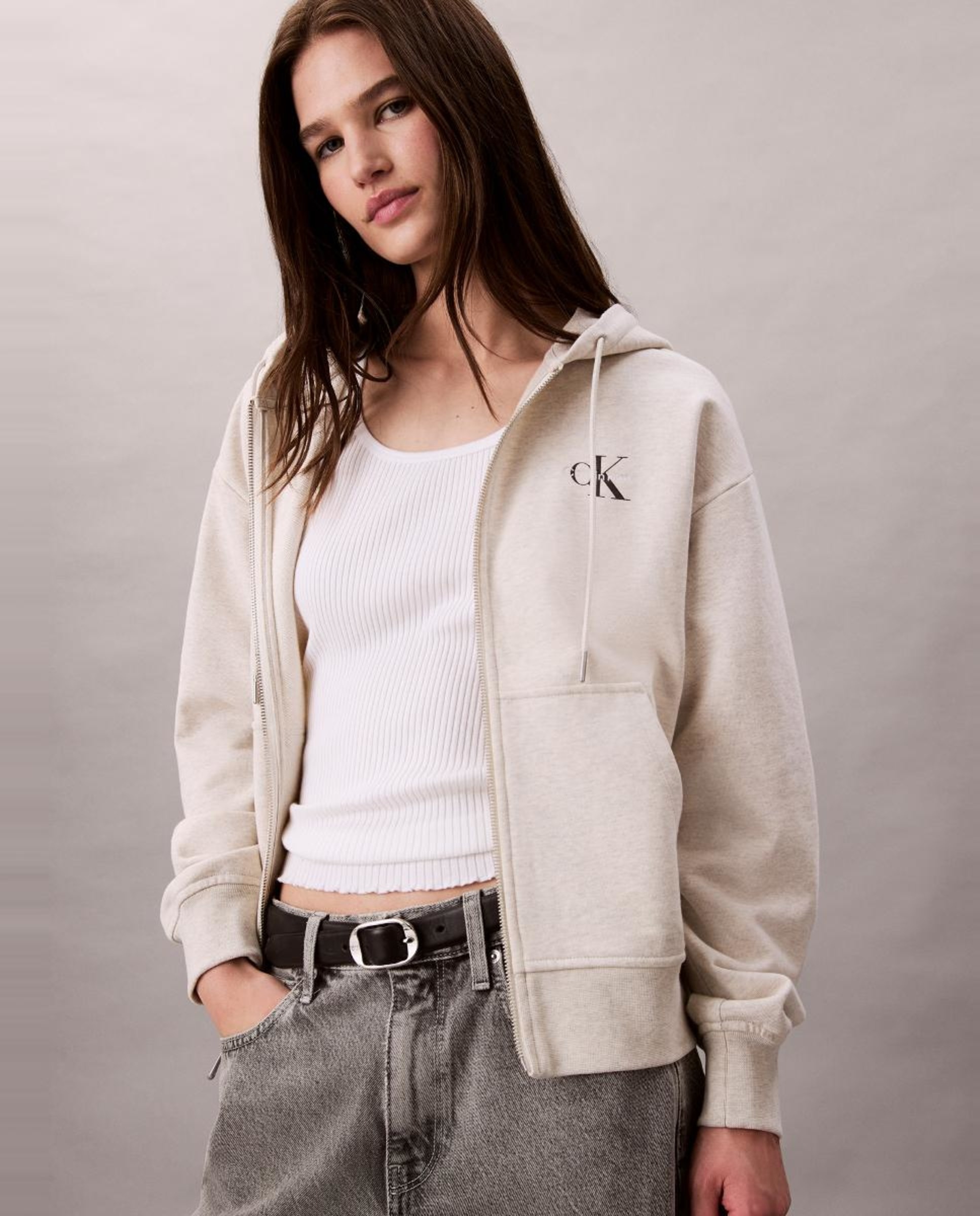 Sweatshirt com Capuz e Fecho de Correr Creme-4