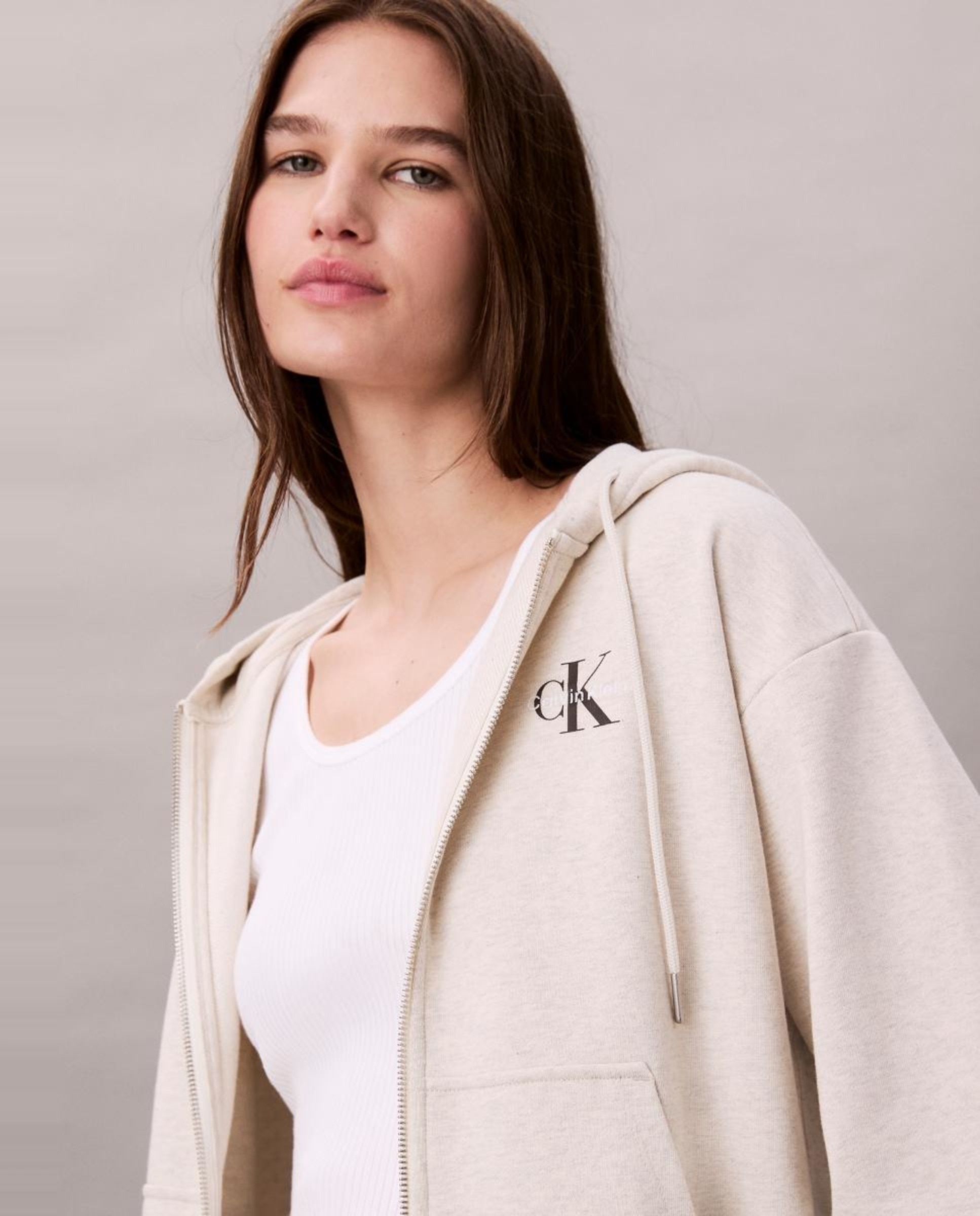 Sweatshirt com Capuz e Fecho de Correr Creme-2