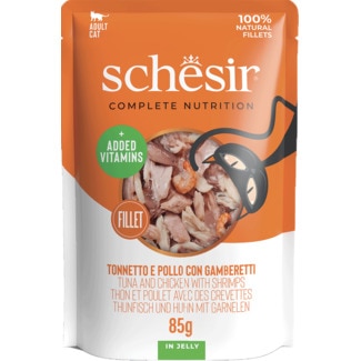 Alimento Húmido para Gato Atum, Frango e Gambas embalagem 85 g - Schesir