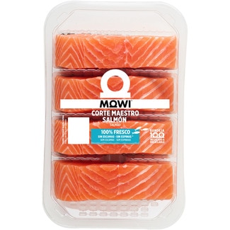 salmón noruego corte Maestro descamado y sin espinas 4 unidades bandeja 460 g - Mowi