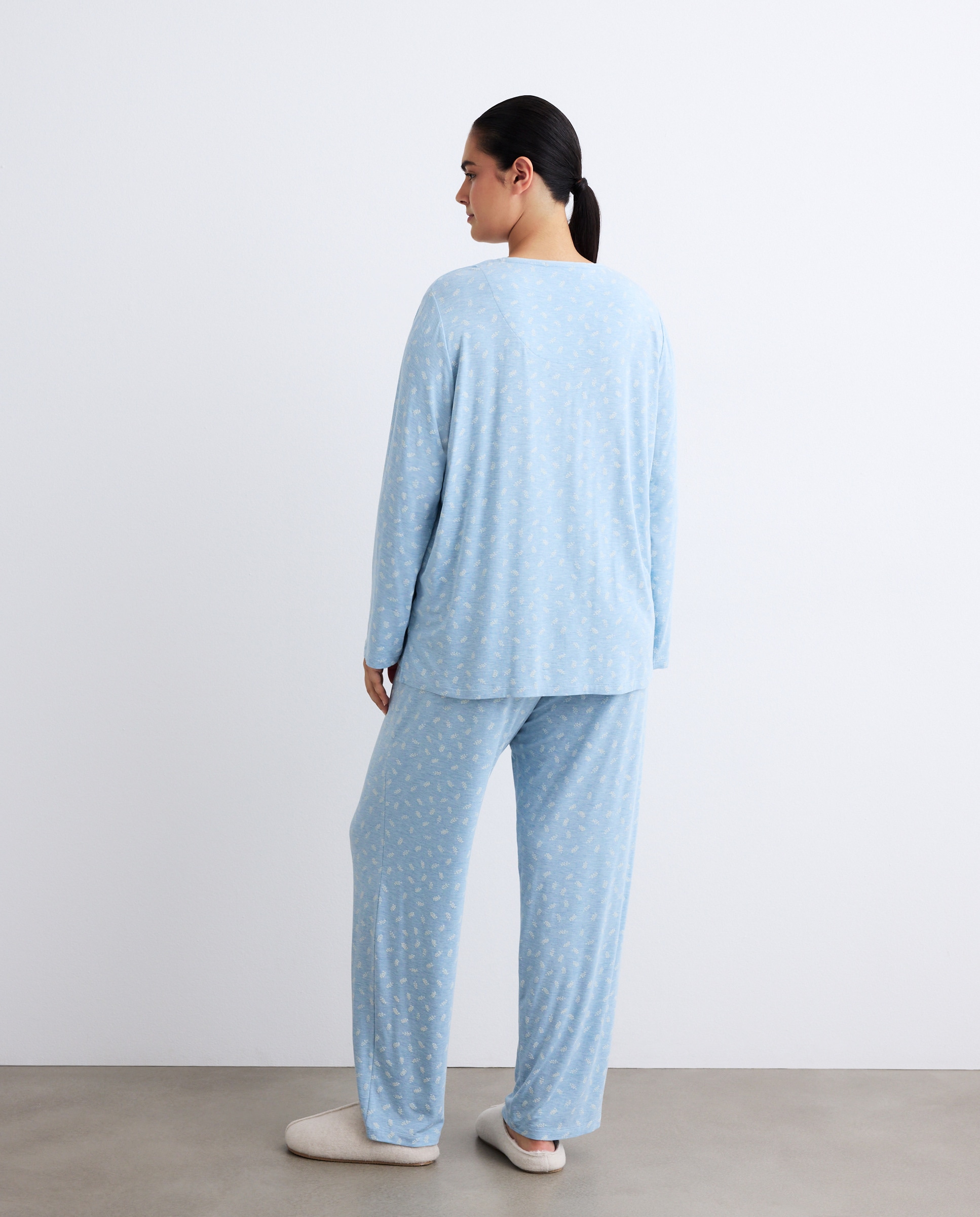Pijama com Detalhes de Botões no Decote Azul-3
