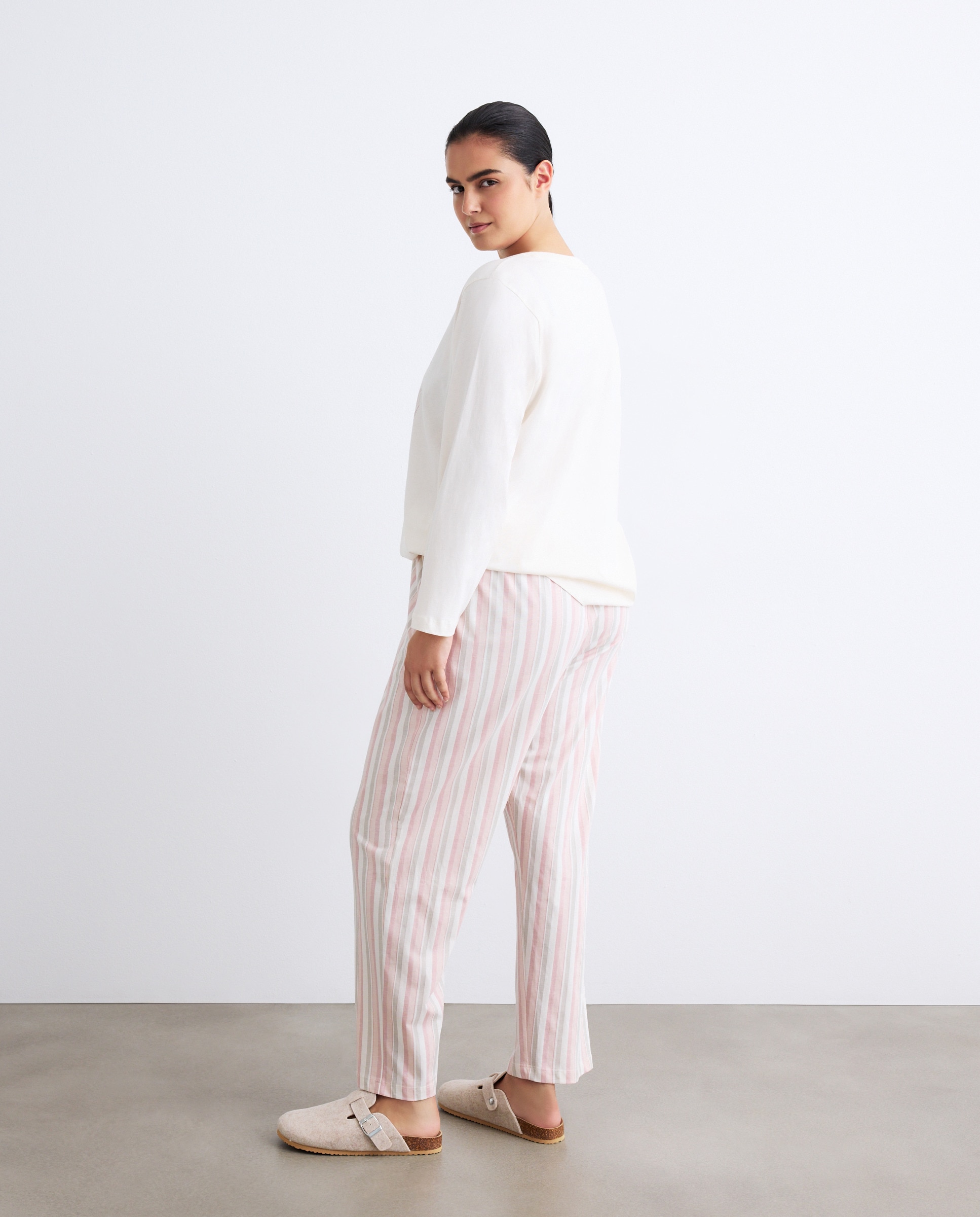 Pijama com Calças às Riscas Rosa-3