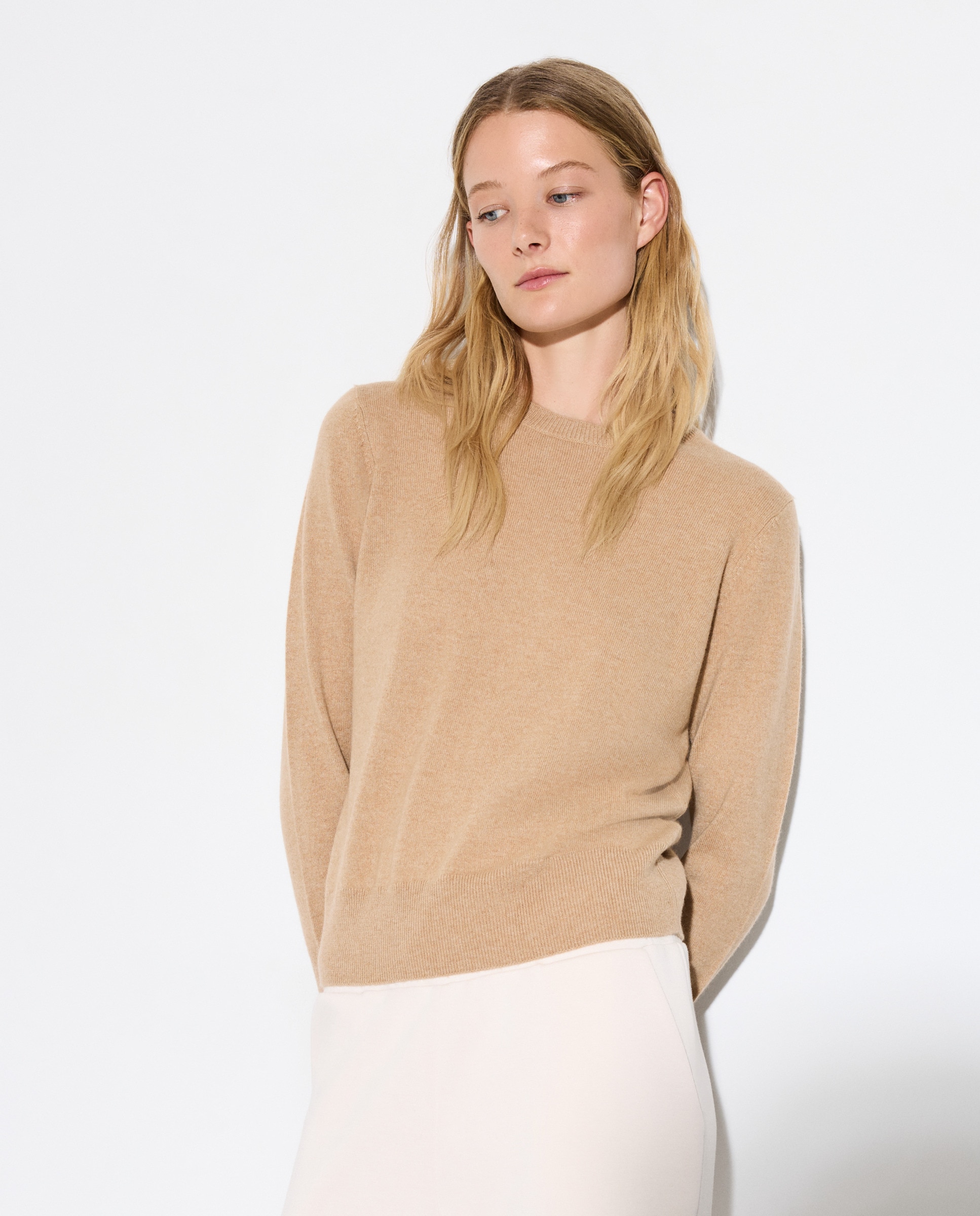Camisola de Malha Lisa com Decote Redondo Torrado-2