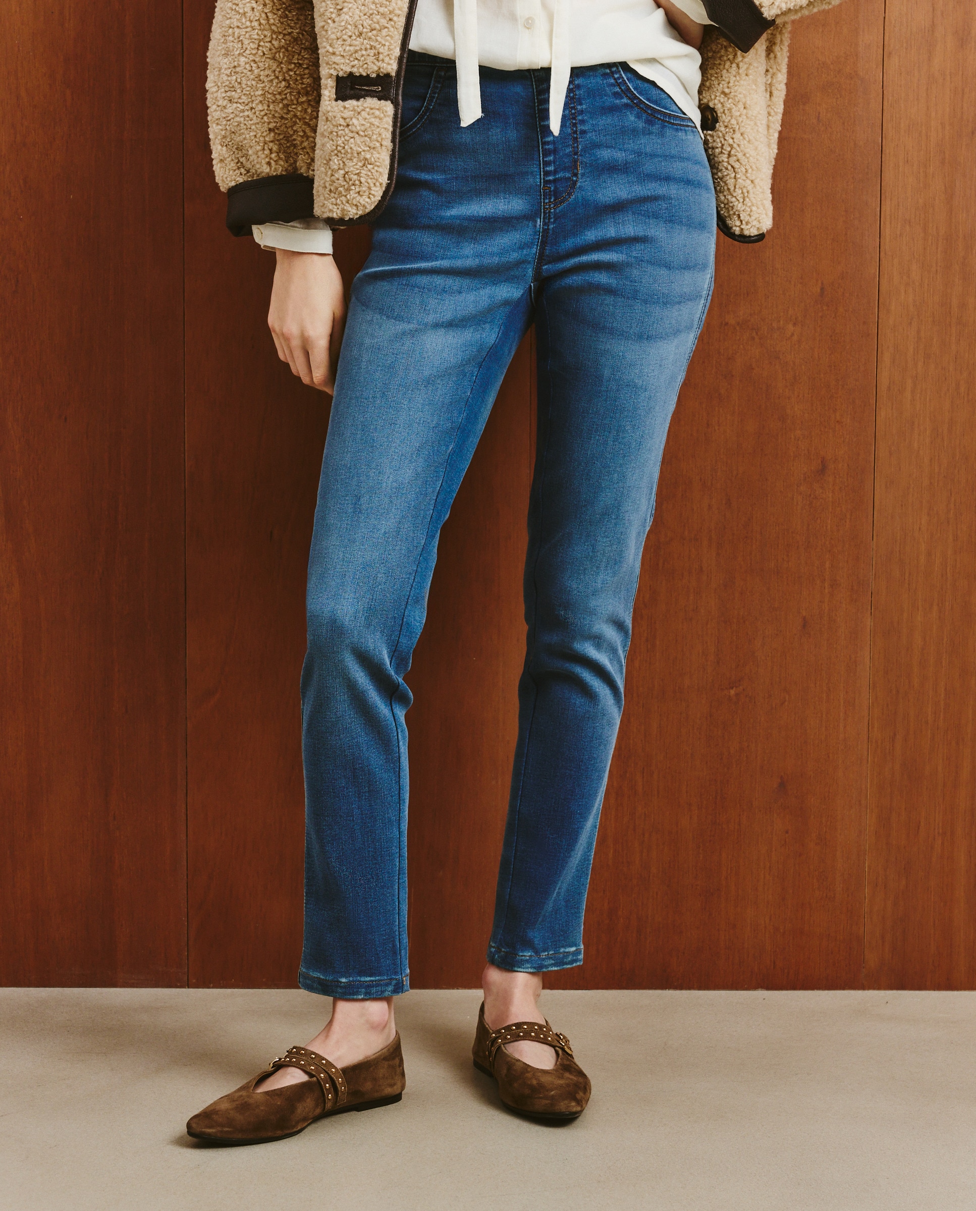 Jeans Lisas com Cintura Elástica Azul pálido-2