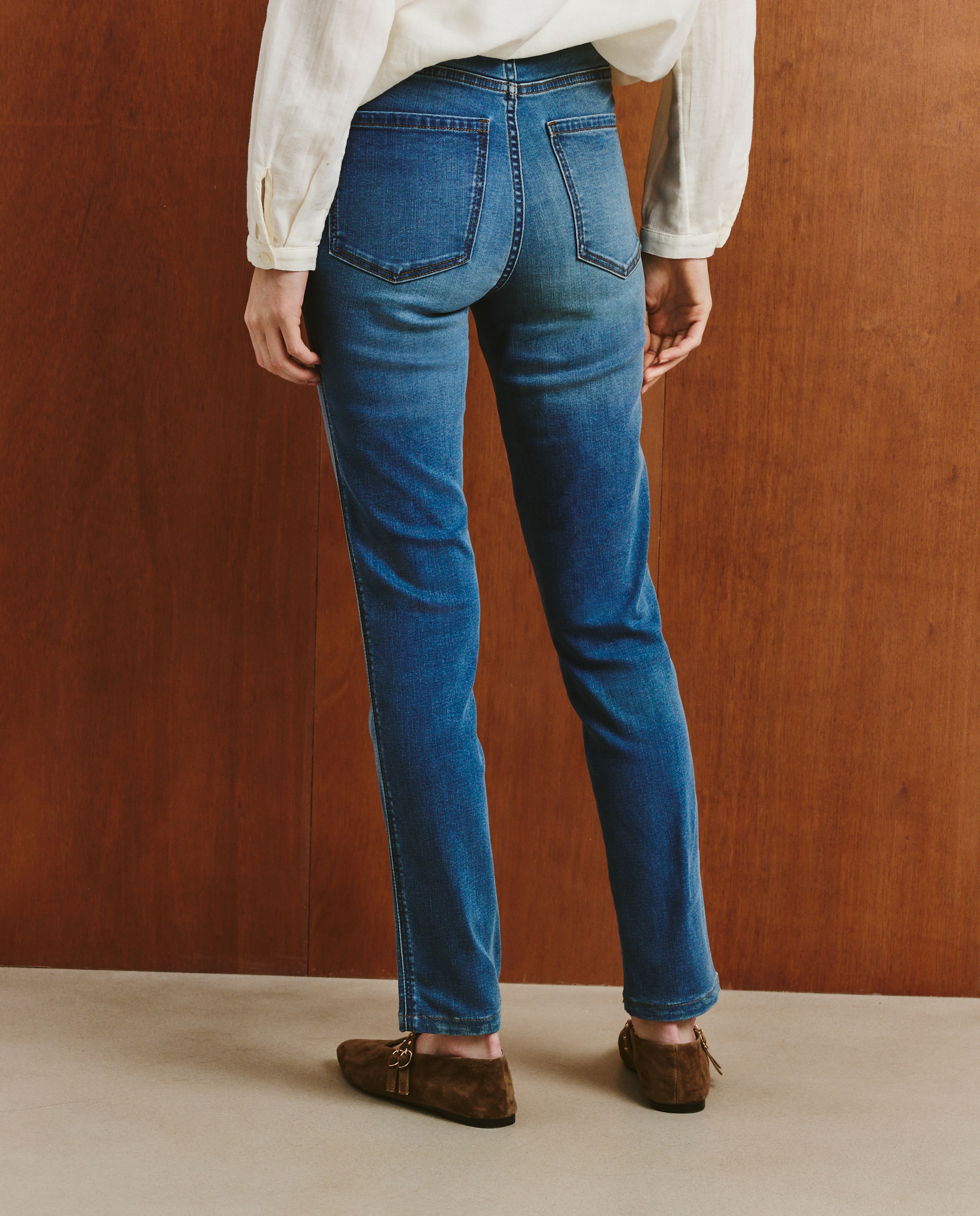 Jeans Lisas com Cintura Elástica Azul pálido-3