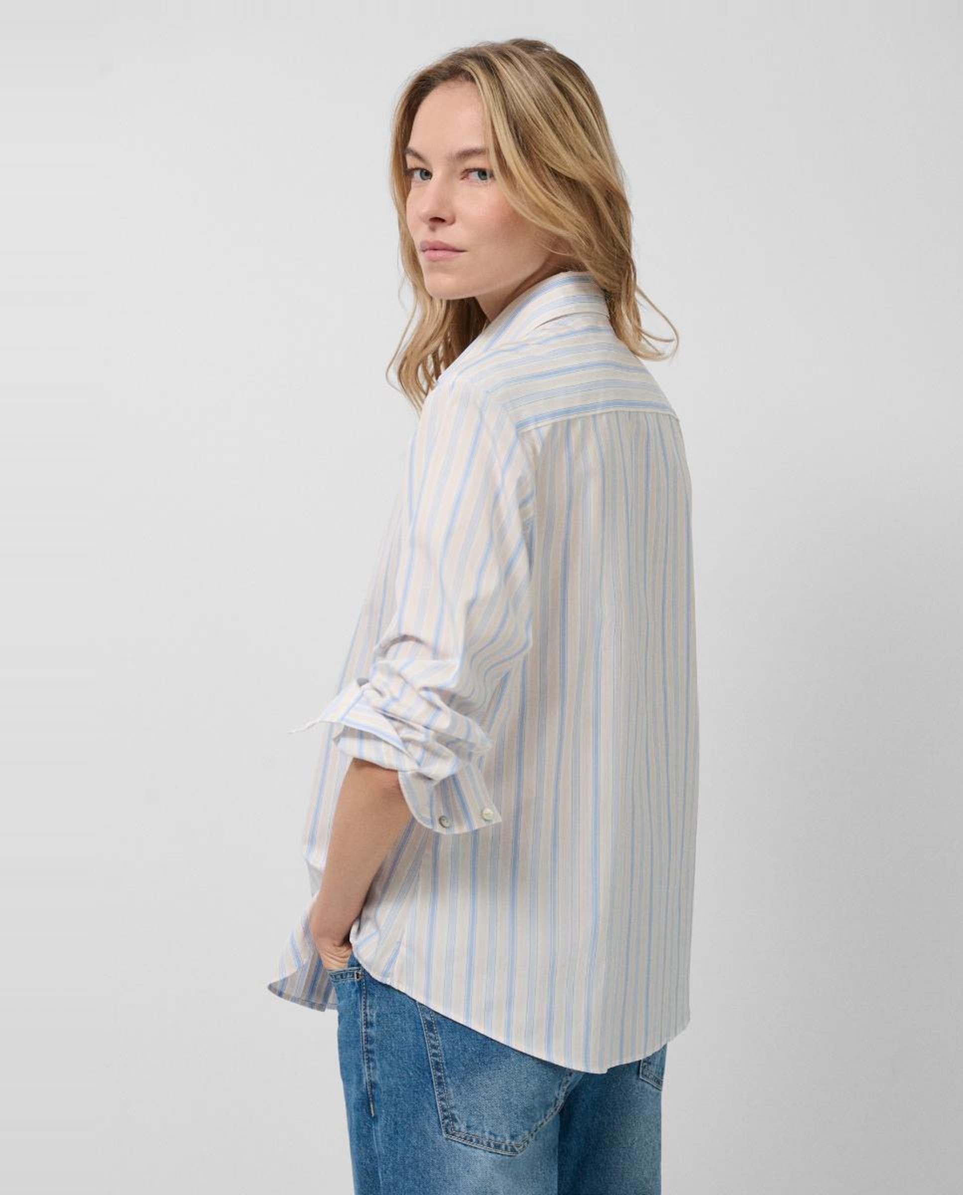Camisa de Algodão com Riscas Azul-claro-4