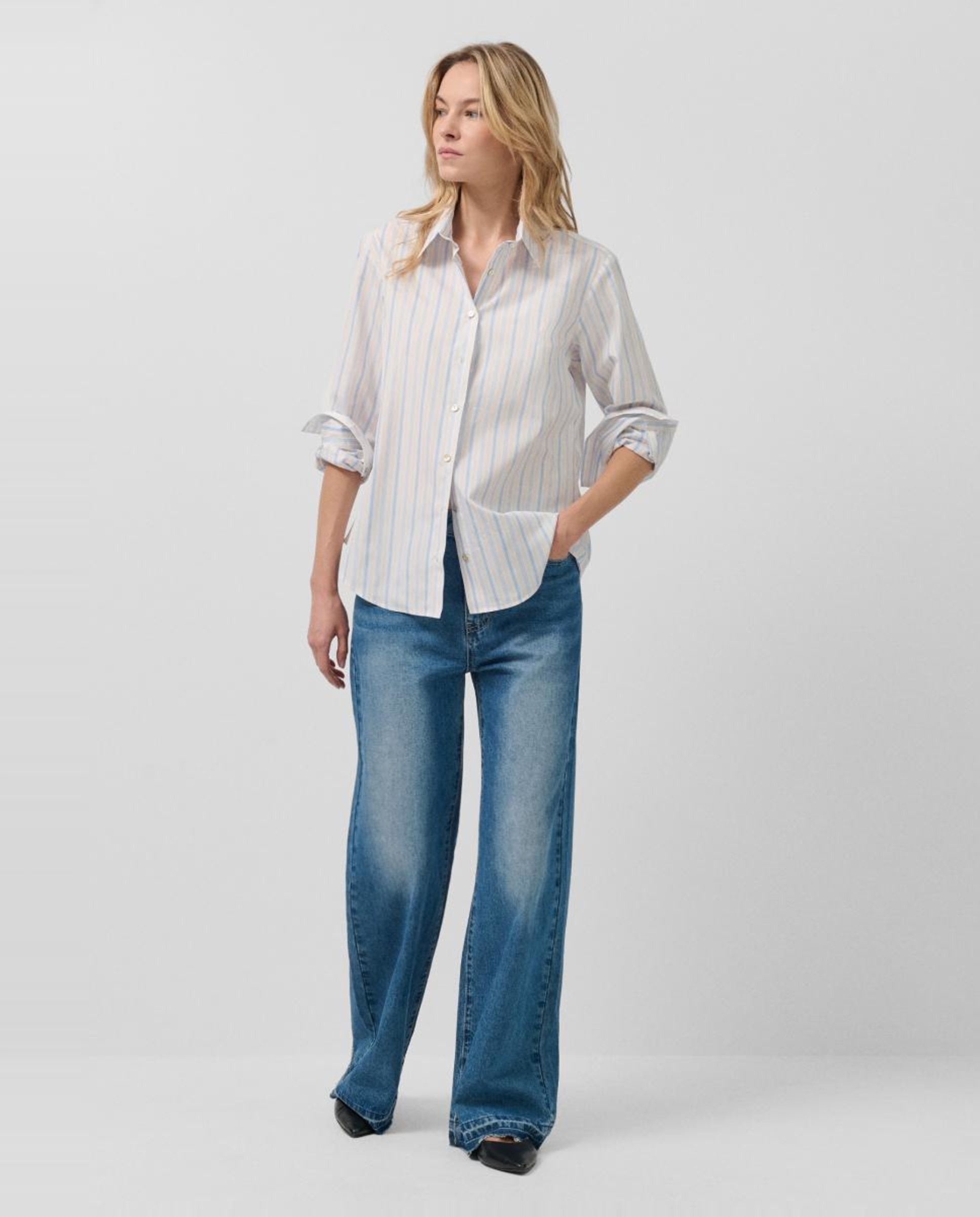 Camisa de Algodão com Riscas Azul-claro-3