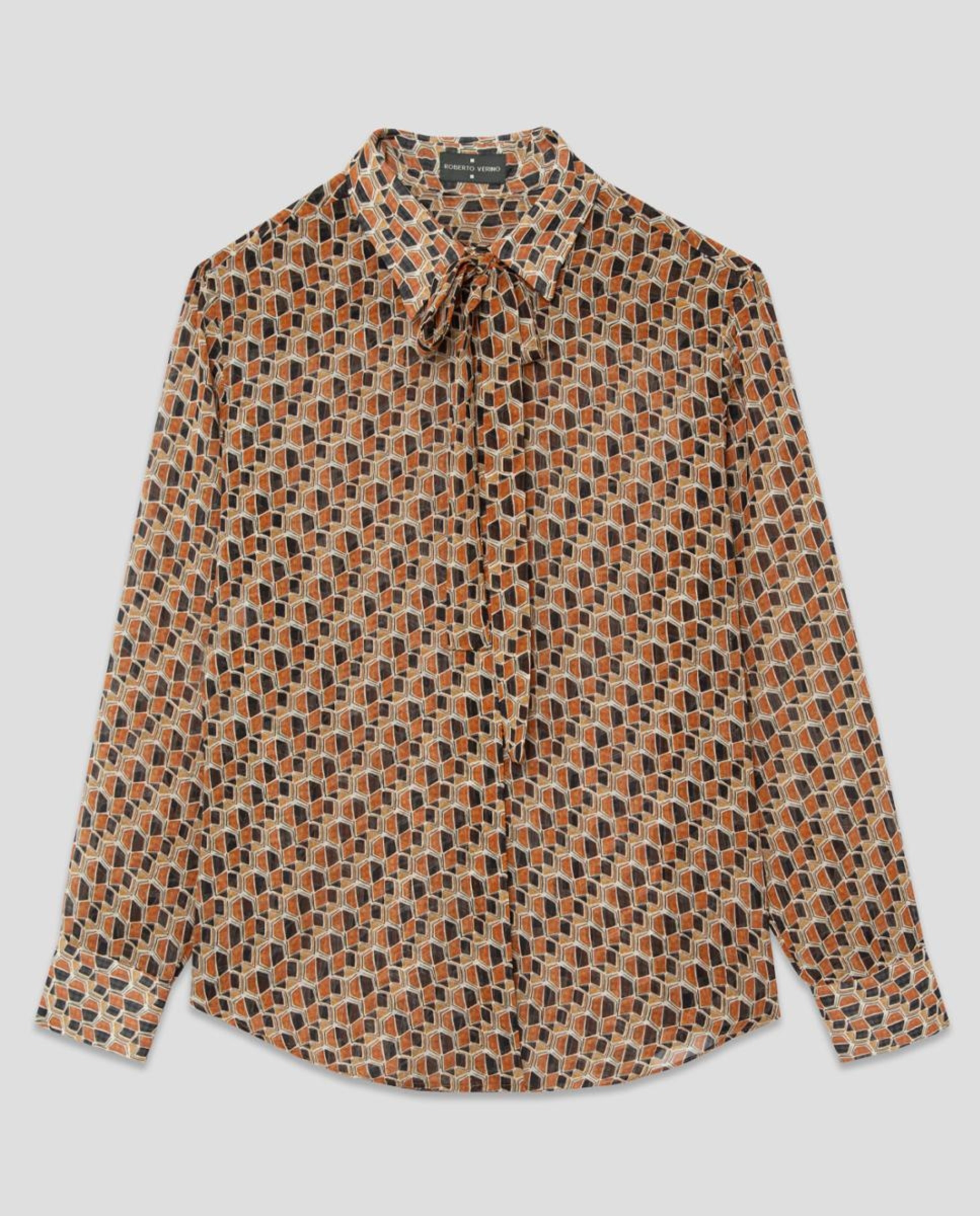 Blusa com Laço e Estampado Geométrico Castanho-claro-7