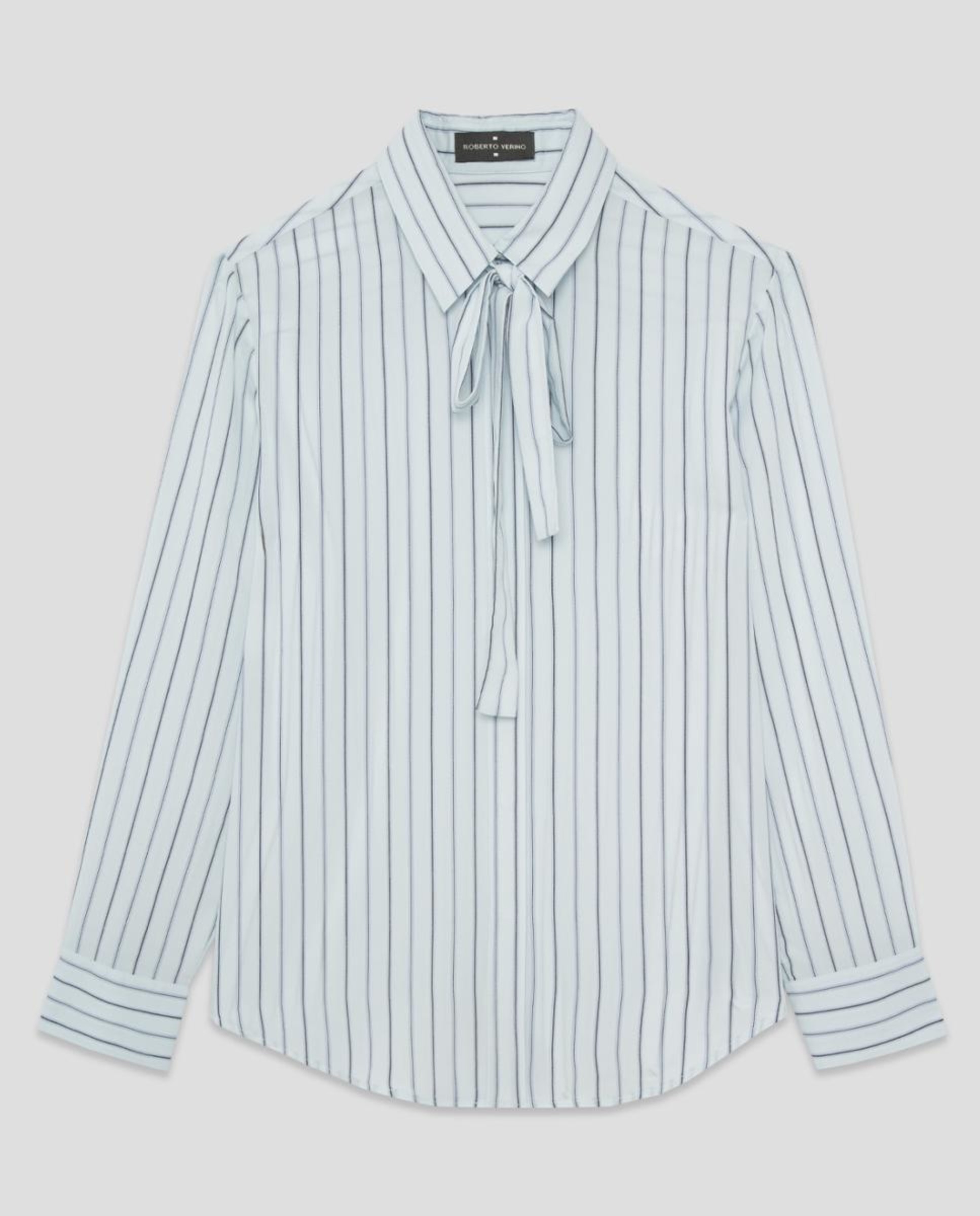 Camisa às Riscas com Laço no Colarinho Turquesa-7