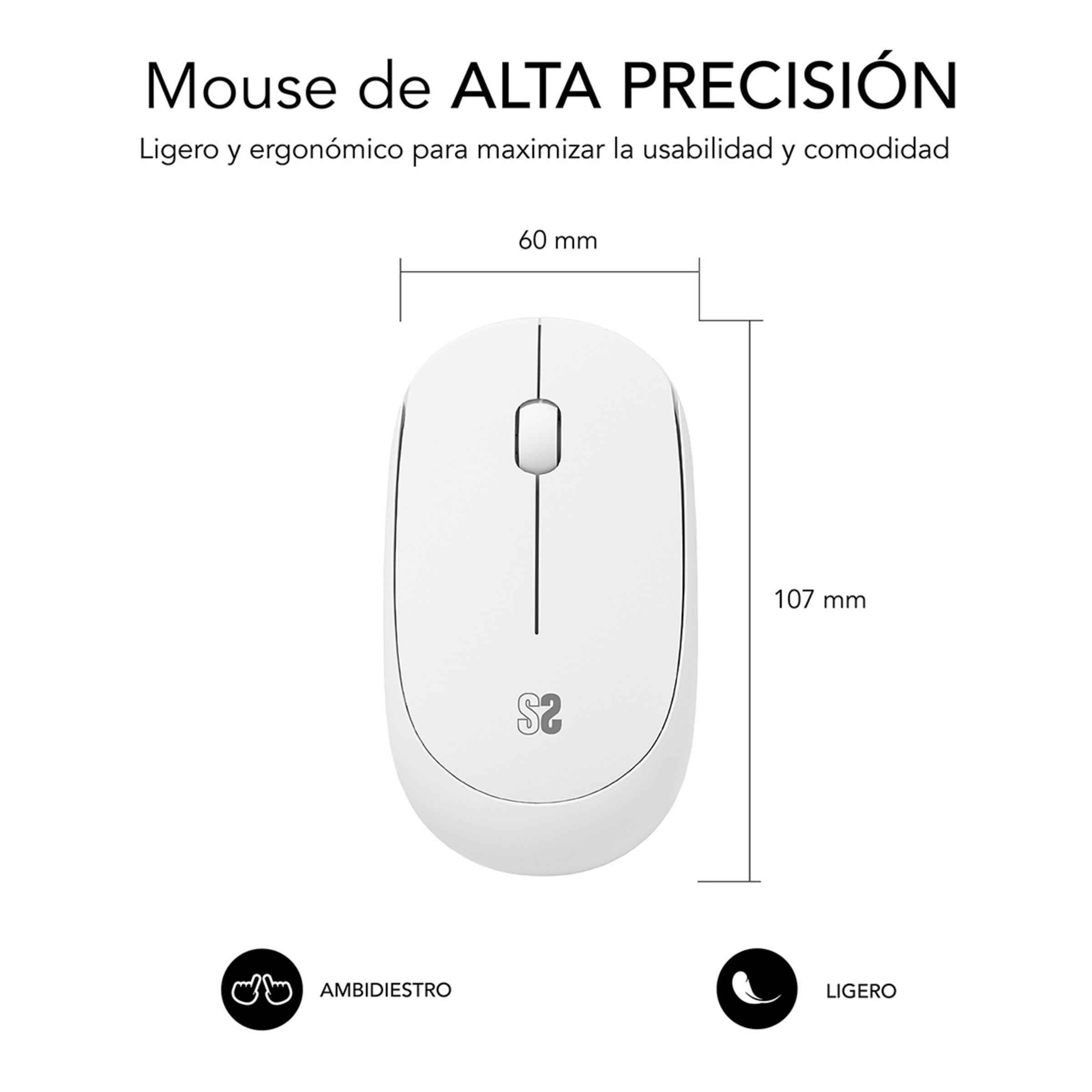 Ratón Subblim inalámbrico, silencioso, ambidiestro, USB, blanco Blanco-3