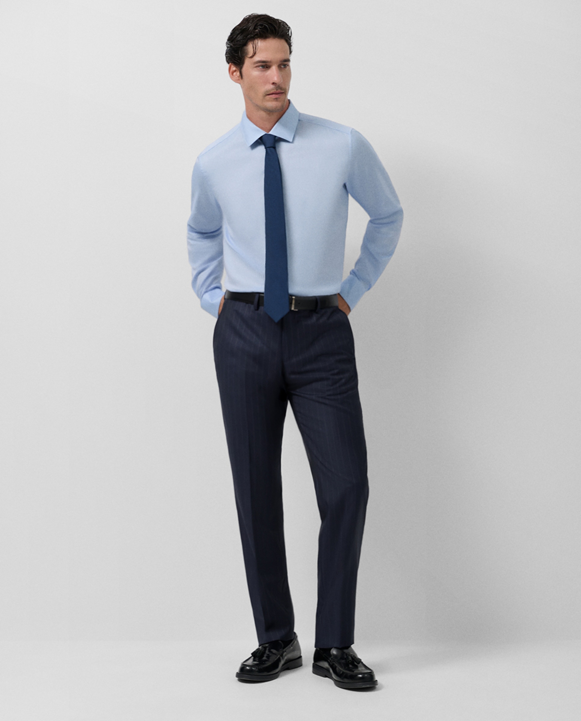 Camisa Clássica Regular Fit com Micro Estrutura Azul-claro-3
