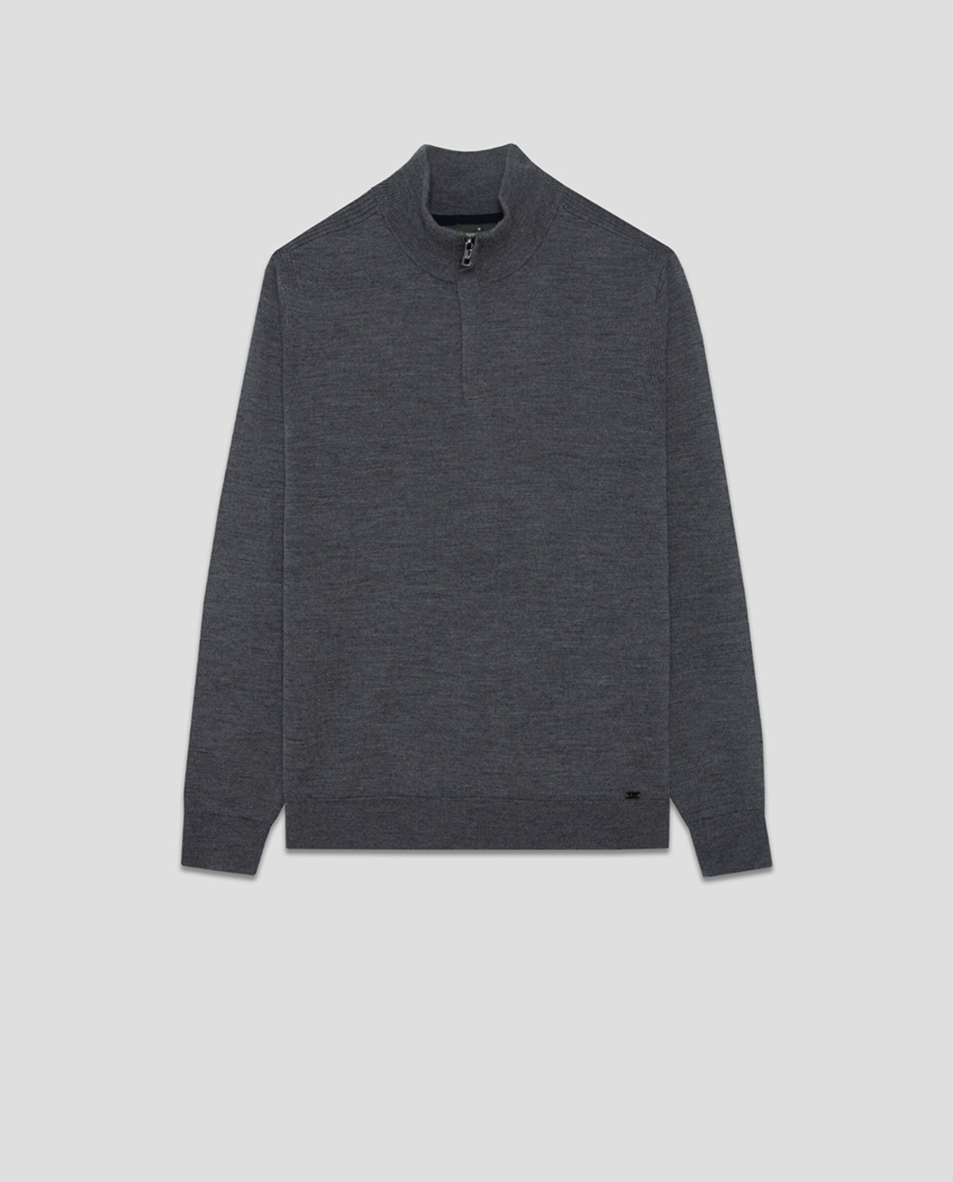 Camisola de Malha de lã com Gola com Fecho de Correr Cinzento-escuro-6