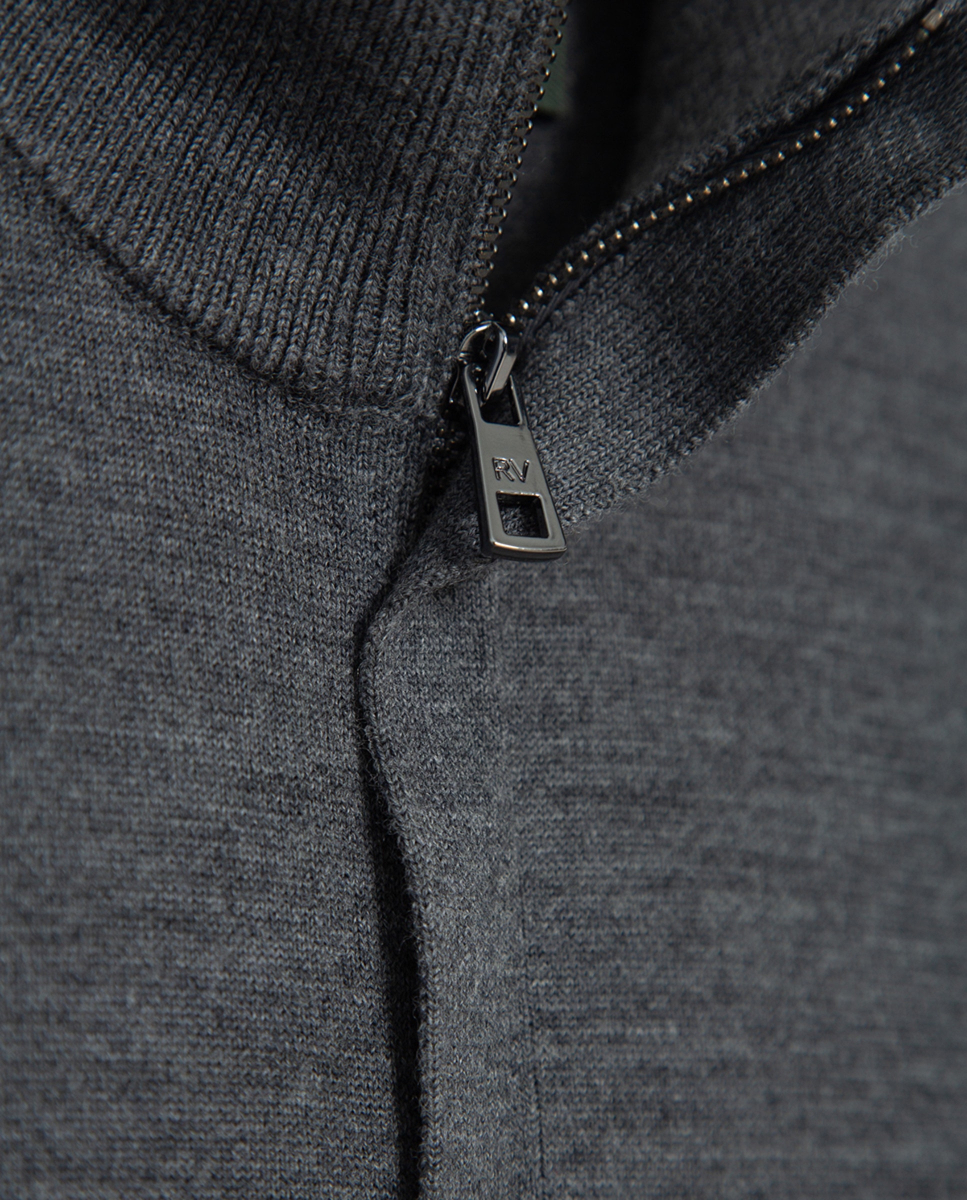 Camisola de Malha de lã com Gola com Fecho de Correr Cinzento-escuro-5