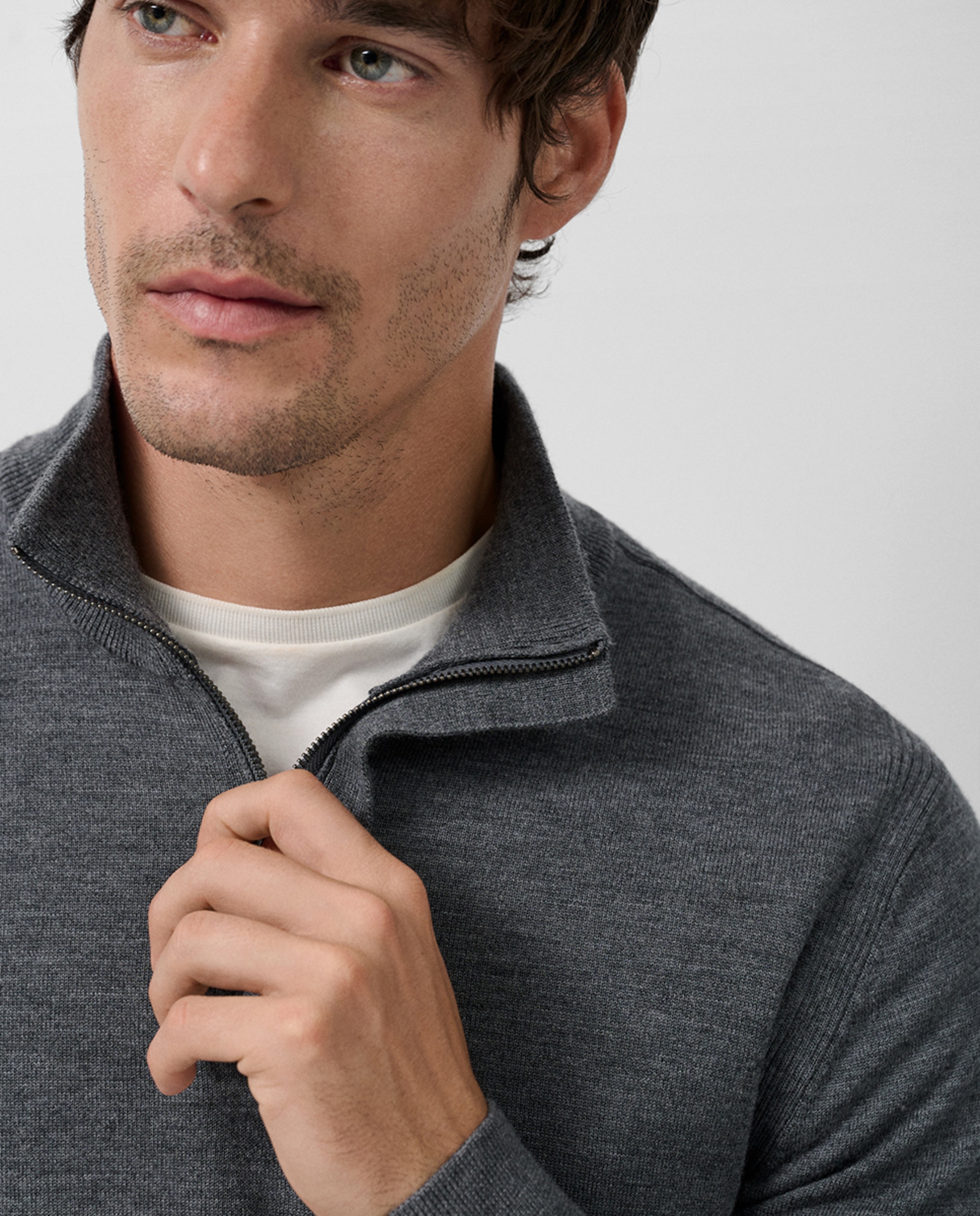 Camisola de Malha de lã com Gola com Fecho de Correr Cinzento-escuro-2