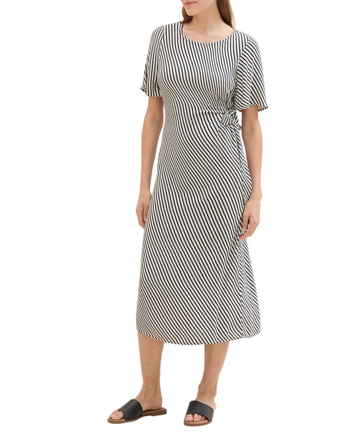 Imagen 0 de Vestido midi de manga corta con rayas