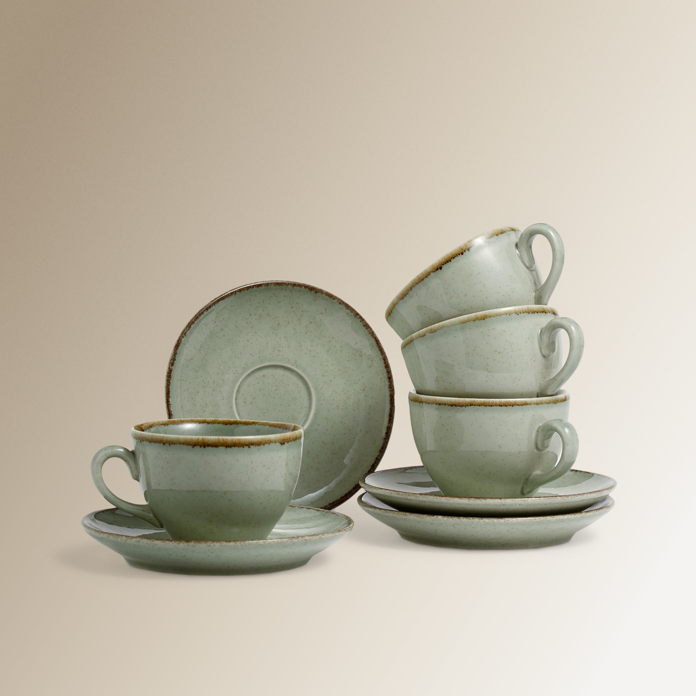 Conjunto de 4 Chávenas de Chá com Pratos Coimbra - Verde Verde Água-1