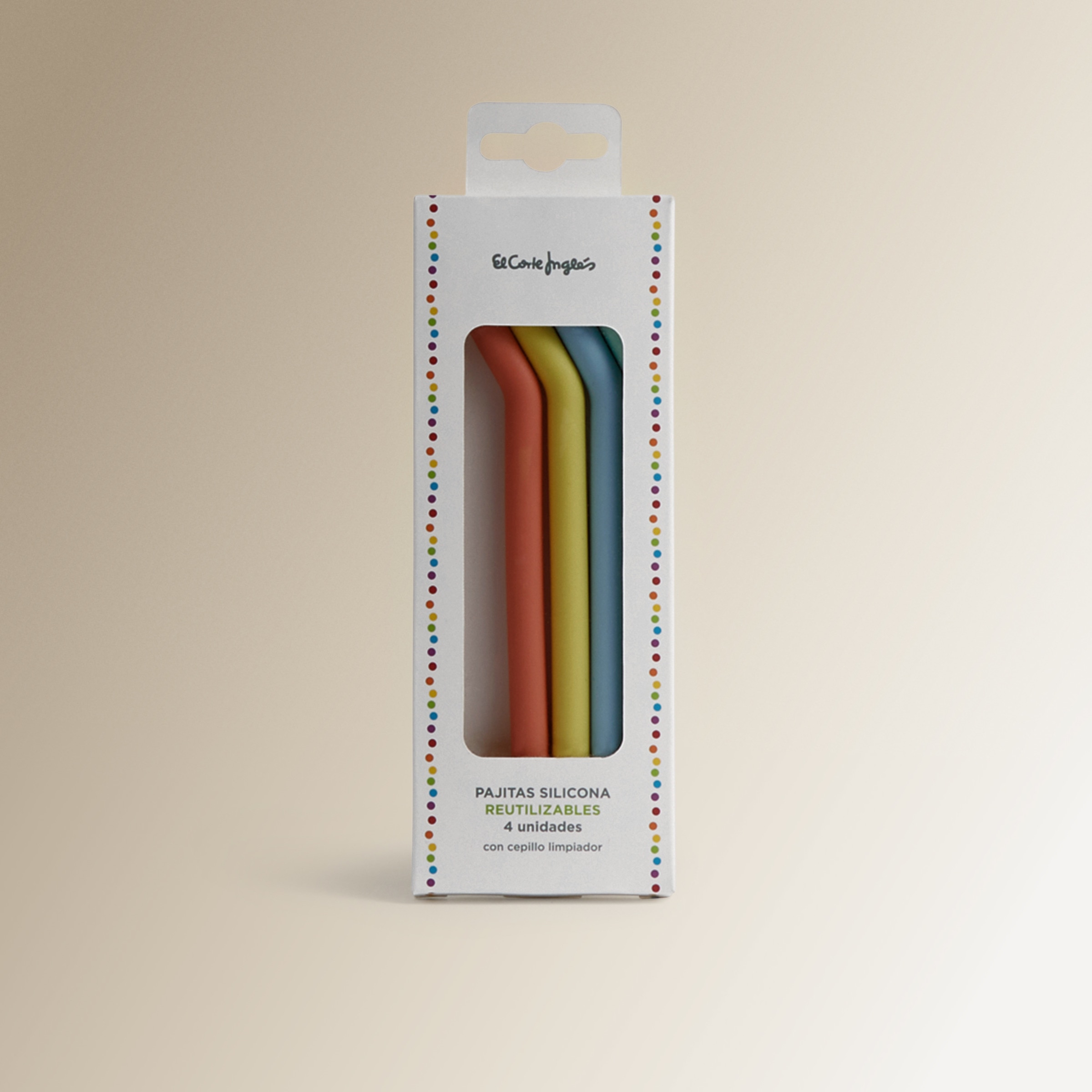 Set 4 pajitas de silicona + cepillo El Corte Inglés Multicolor-4
