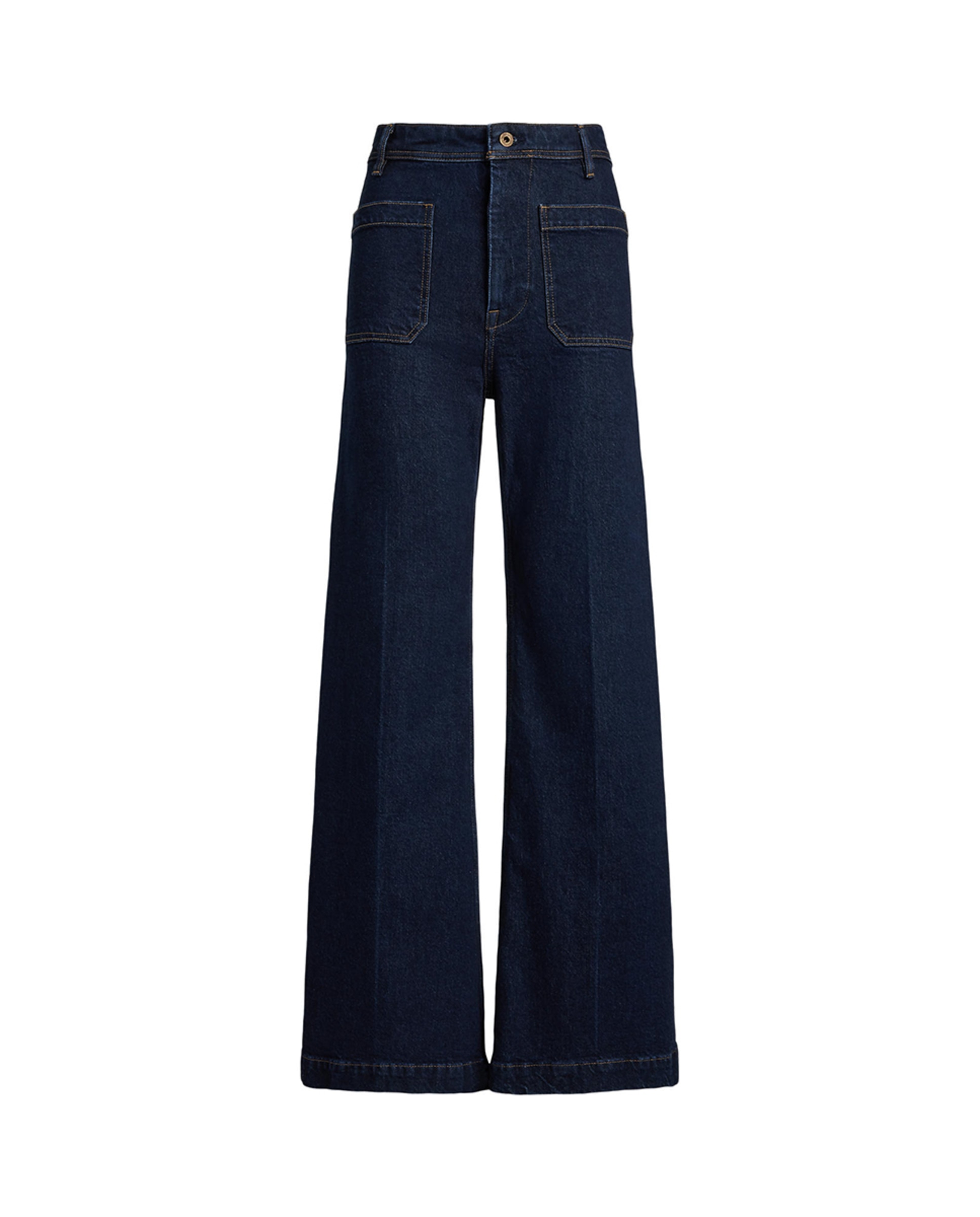 Jeans à Boca de Sino de Algodão com Bolsos de Remendo Azul-marinho-7