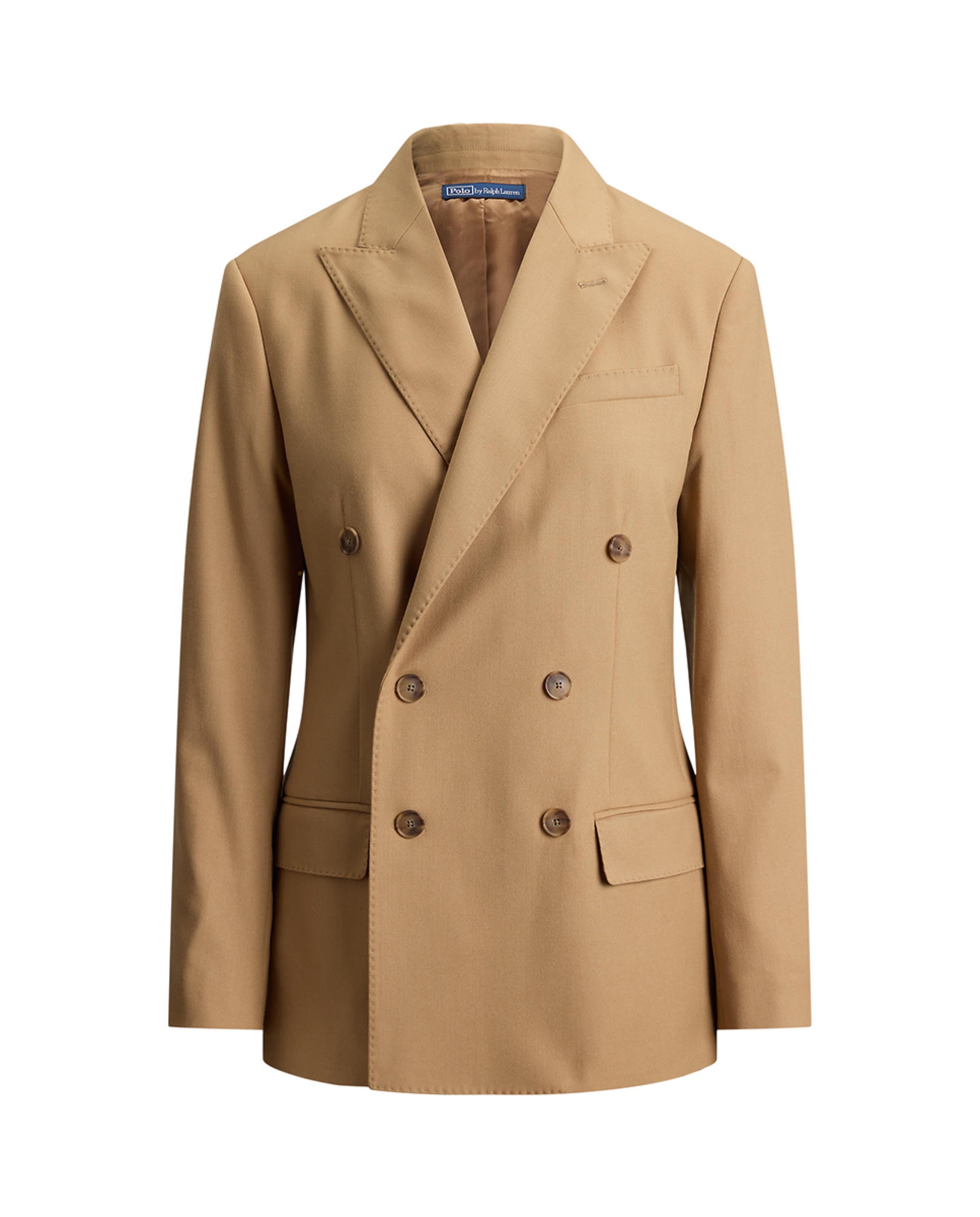Blazer de Lã Elástica com Abotoadura Dupla Bege-6