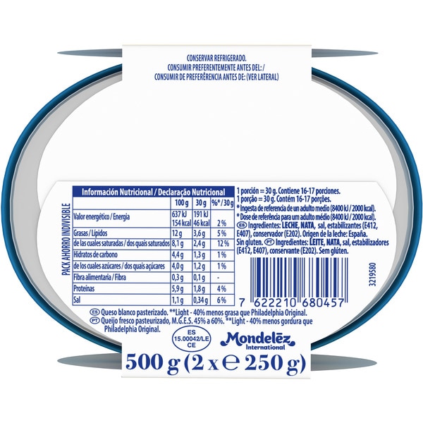 weißer Streichkäse light Sparformat 2 x 250 g Behälter 500 g