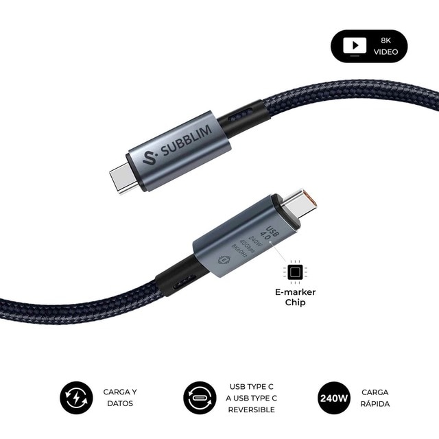 Imagem 0 de Cabo Subblim High 240W CC Usb4.0 8K 1,5m - Preto