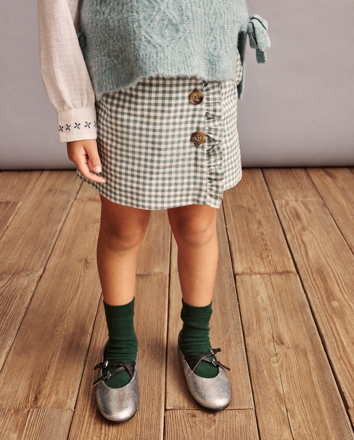 Imagen 0 de Falda pantalón volante cuadro vichy pequeño (5x5) de niña