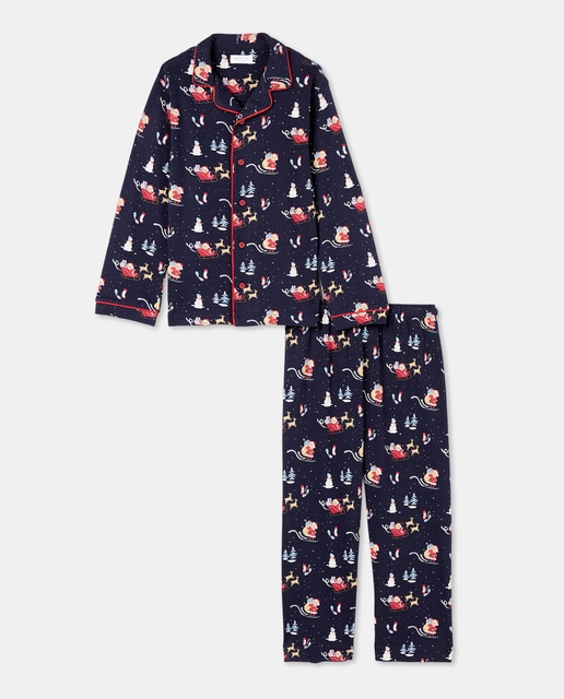 Imagem 0 de Pijama Comprido Abotoado com Estampado de Motivo Natalício de Trenós