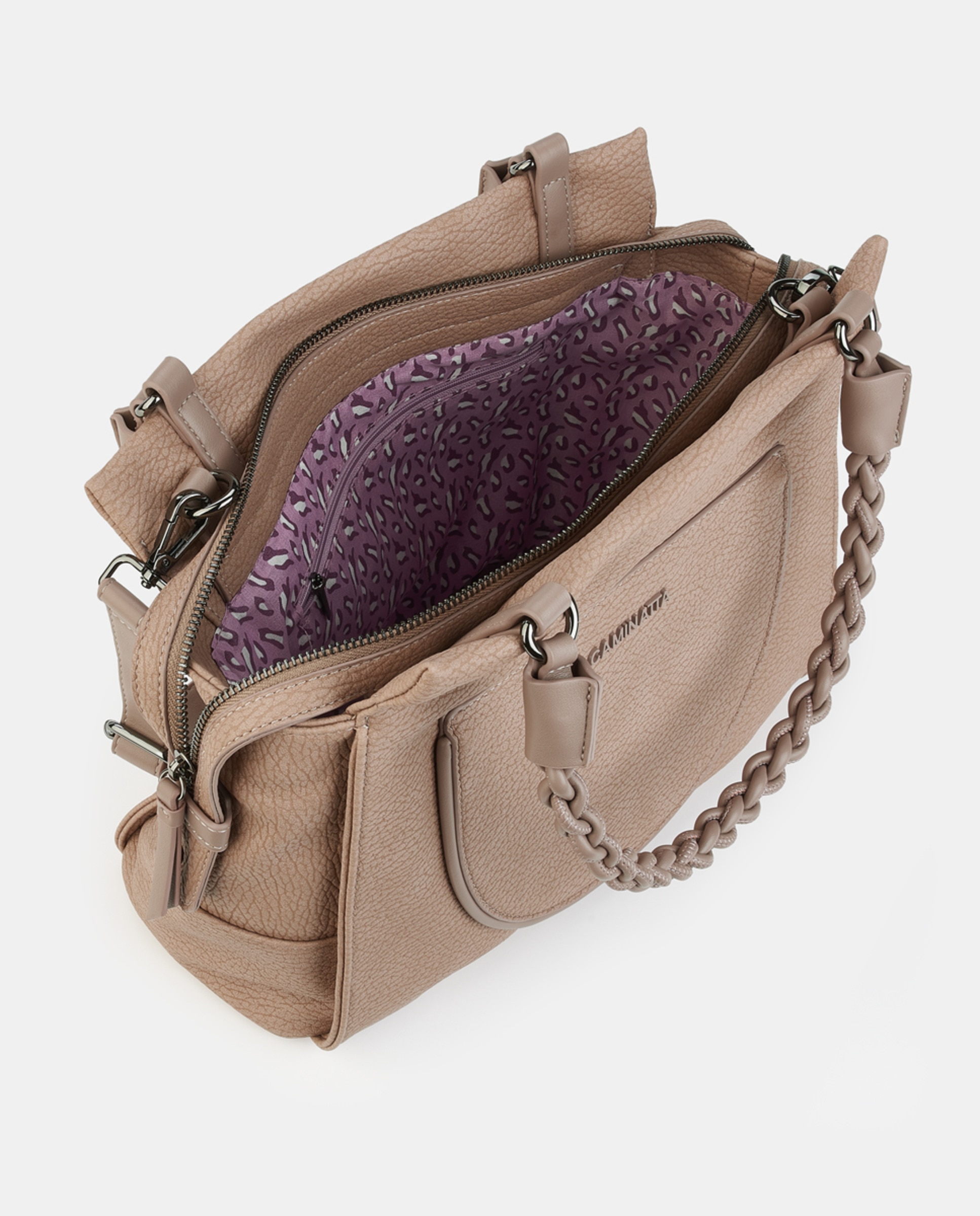 Mala Shopper com Fecho de Correr Nude-3