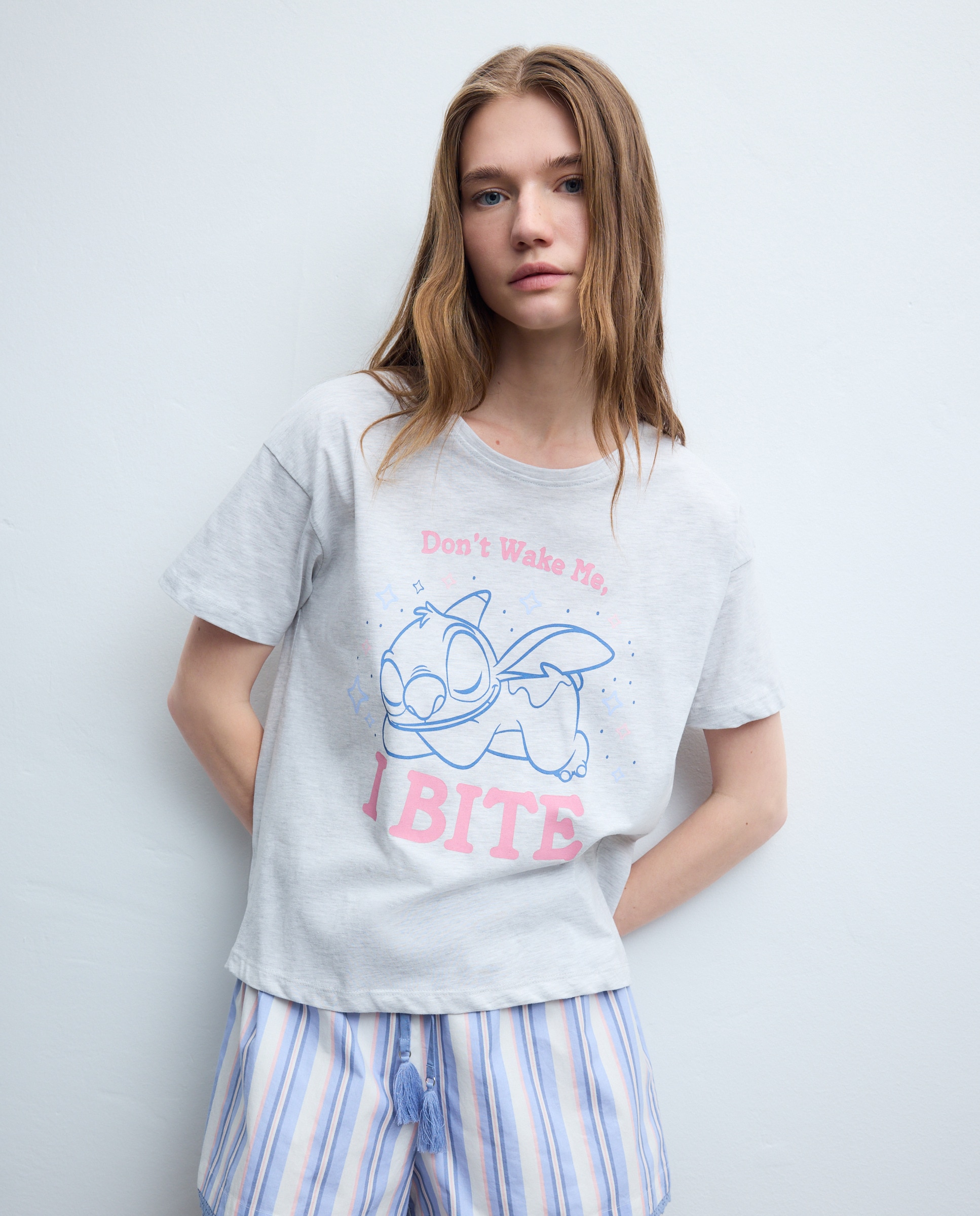 Camisola de Pijama com Estampado Stitch Bite Cinzento-claro-2