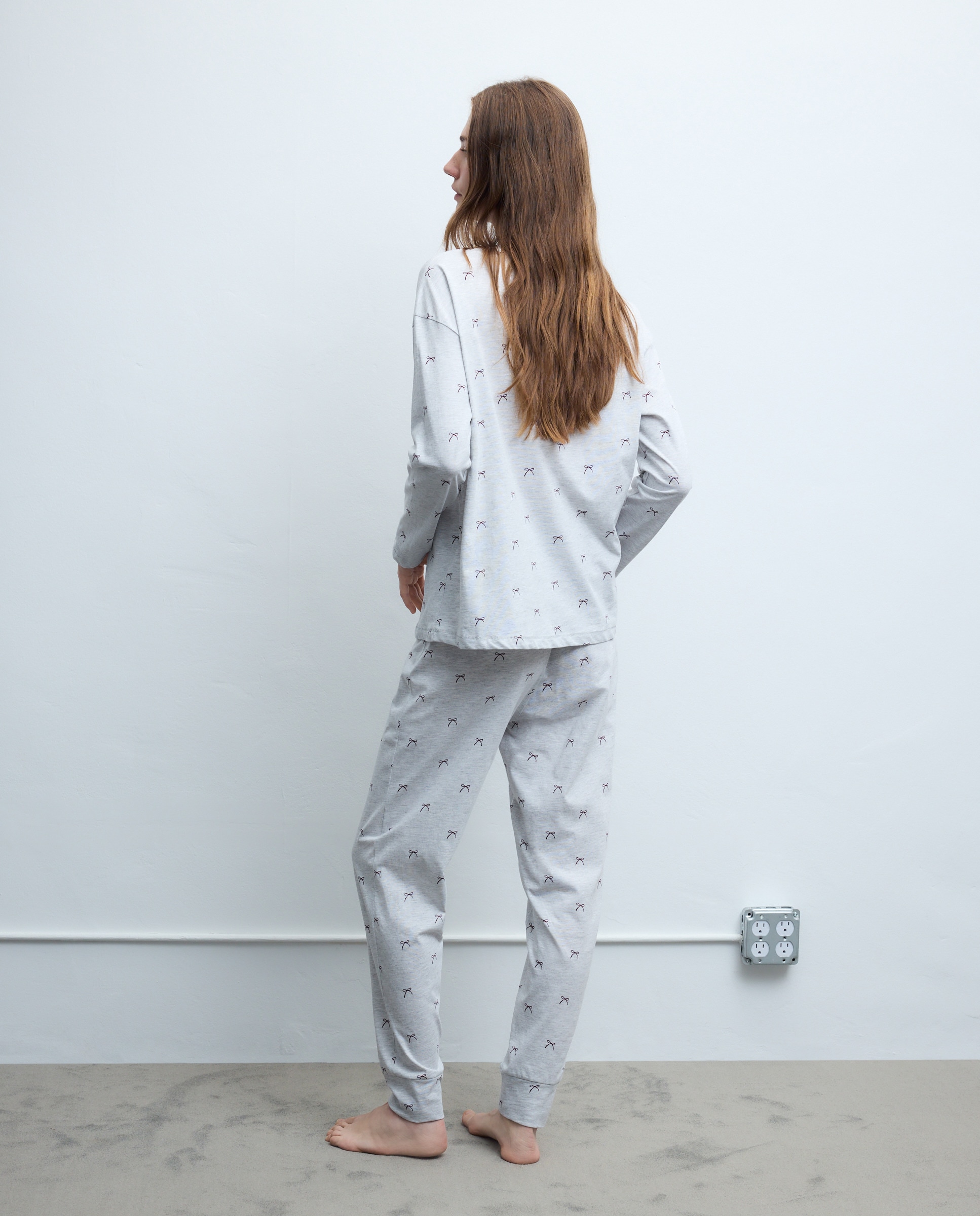 Pijama Completo com Laço Cinzento-claro-2