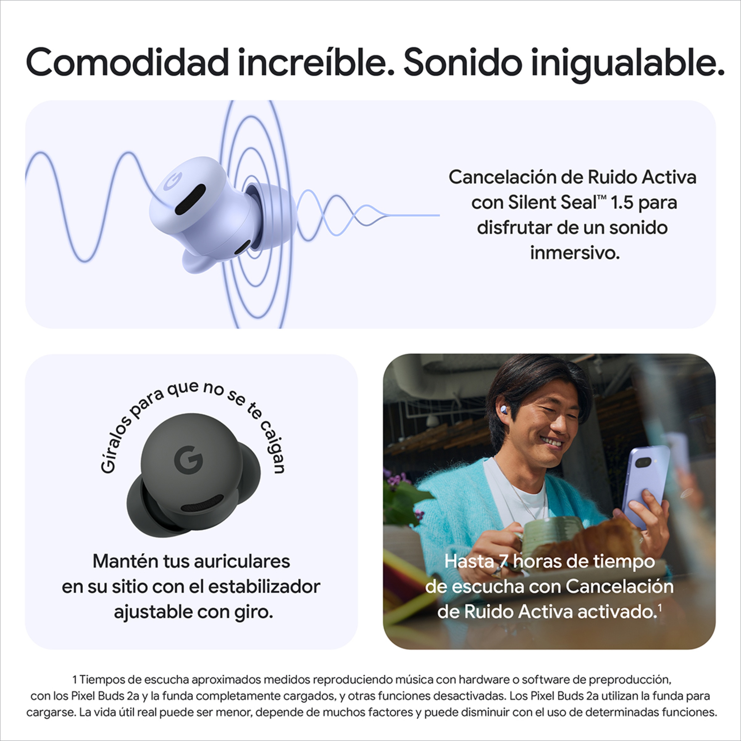 Auriculares True Wireless Google Pixel Pro 2a con cancelación de ruido activa Iris-5