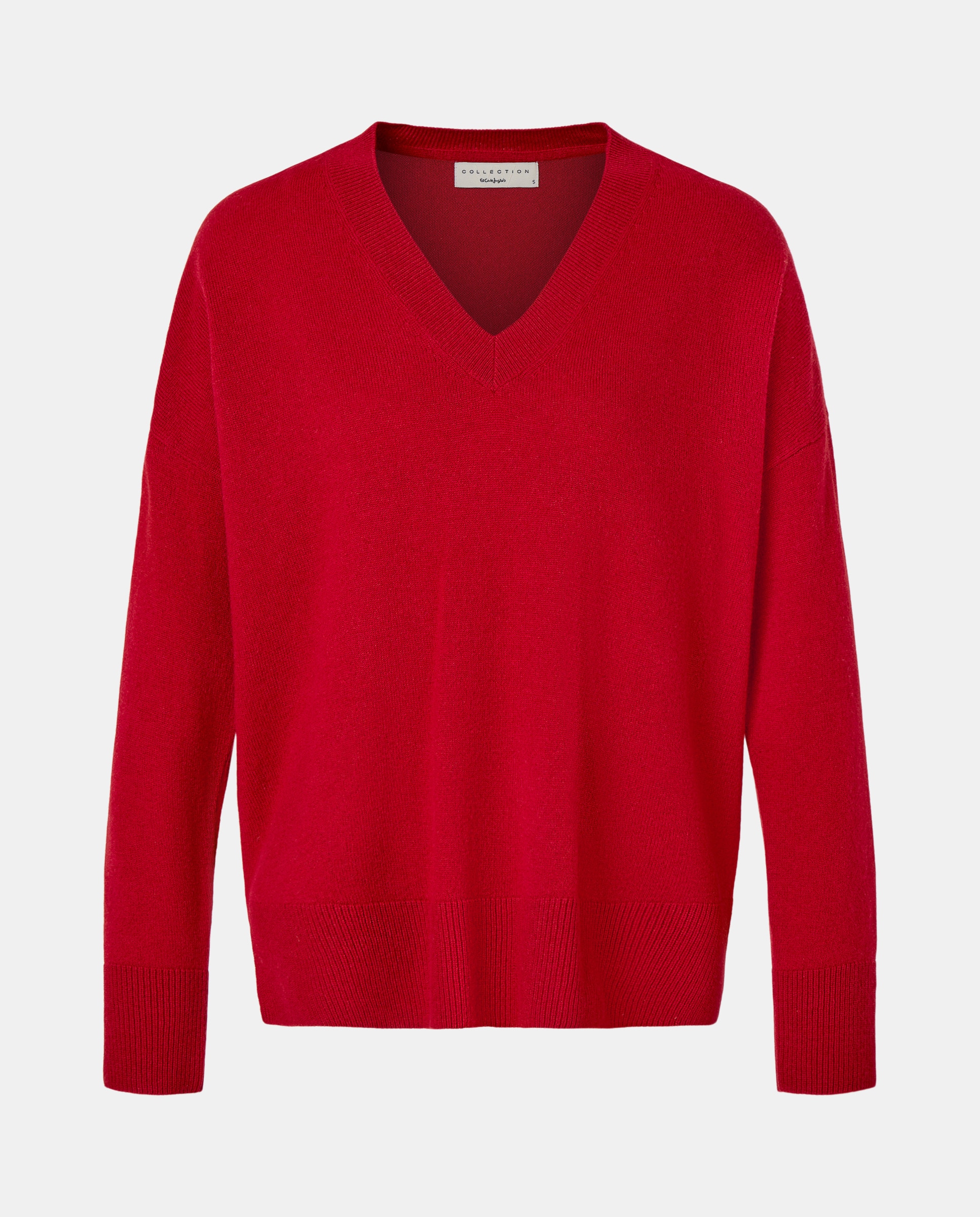 Camisola de Malha de Lã e Caxemira com Decote em Bico Bordeaux-4