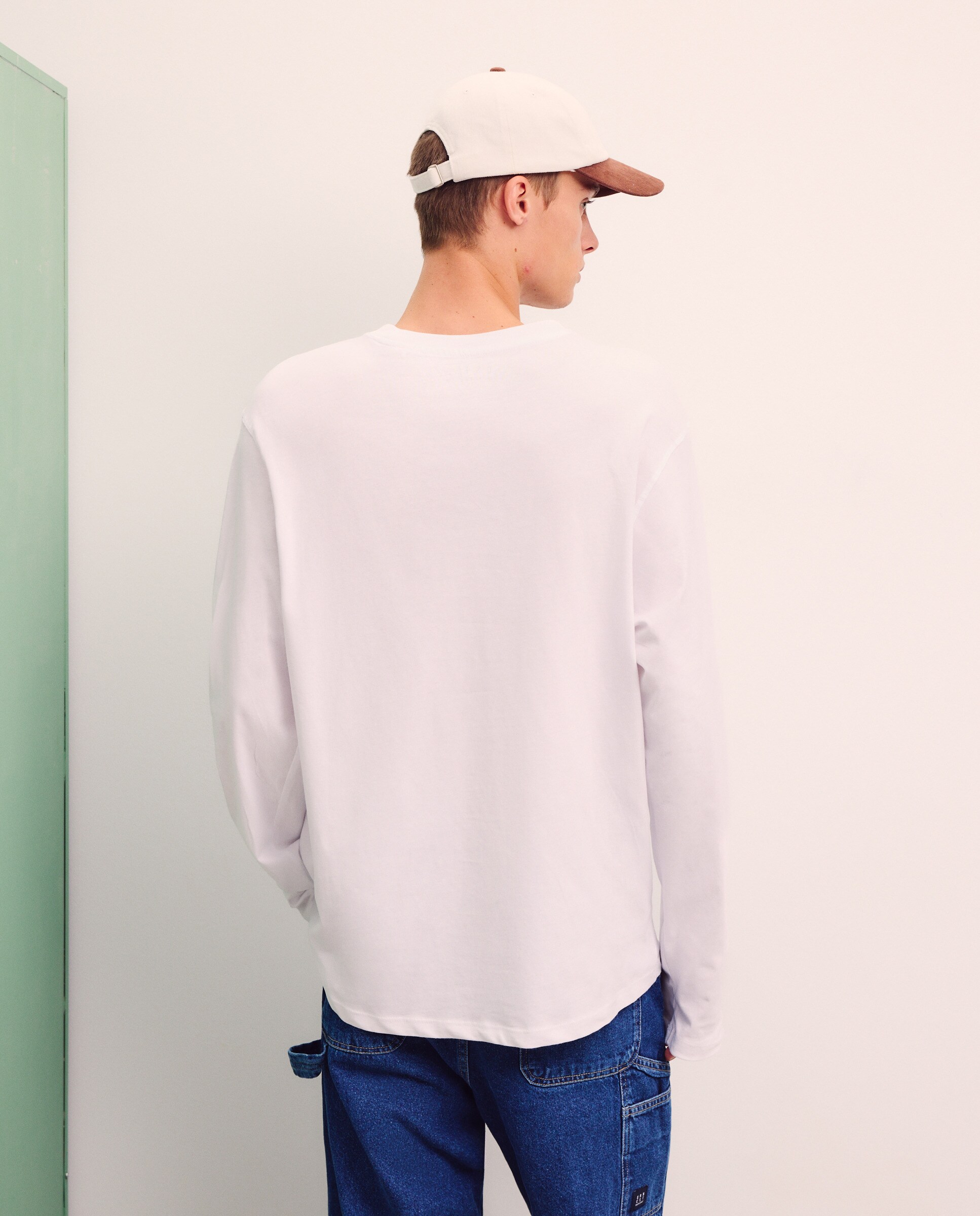 Camisola de algodão BCI branca com manga comprida Branco-3