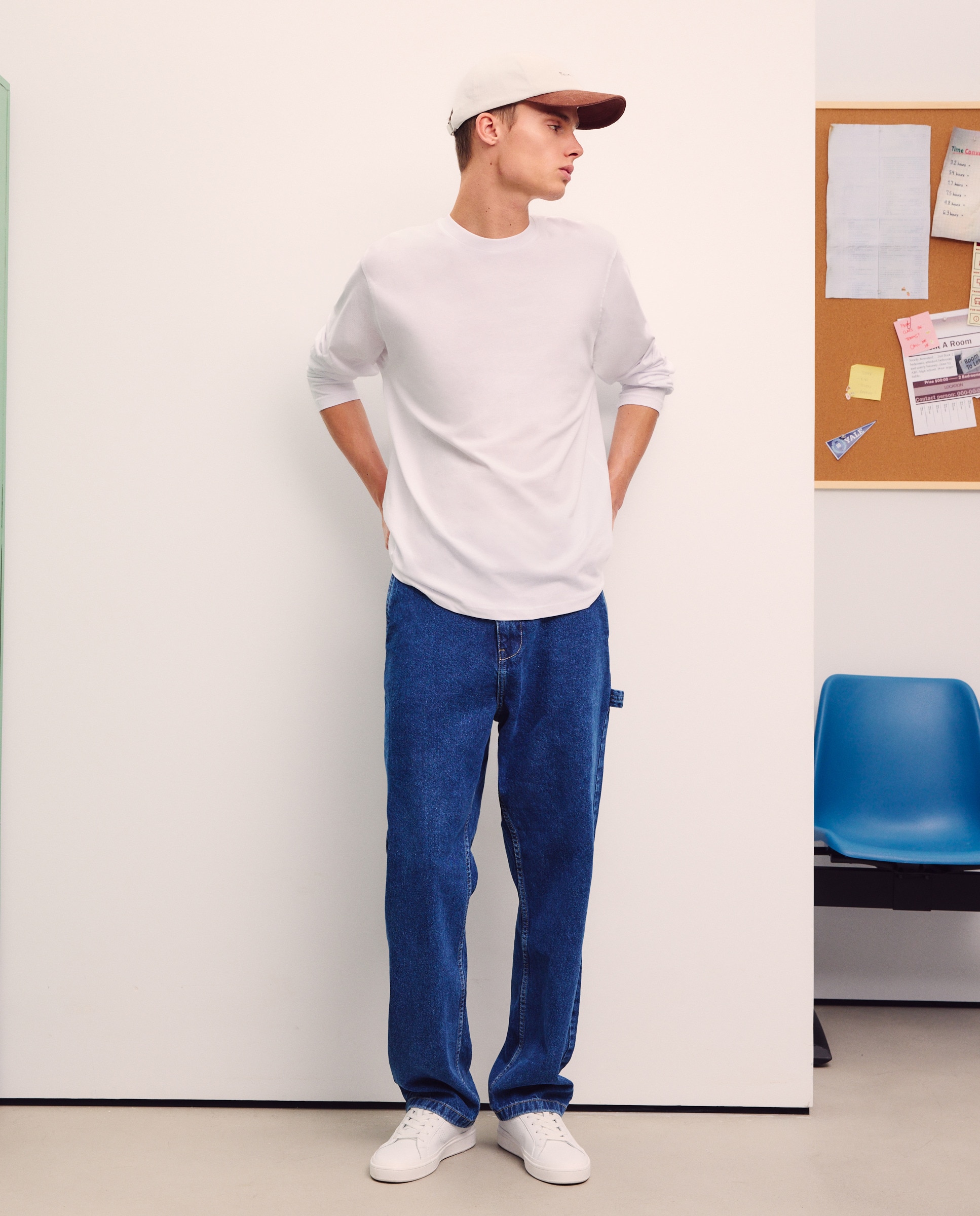Camisola de algodão BCI branca com manga comprida Branco-2