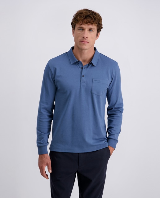 Imagem 0 de Polo Interlock Básico com Bolso e Manga Comprida - Azul