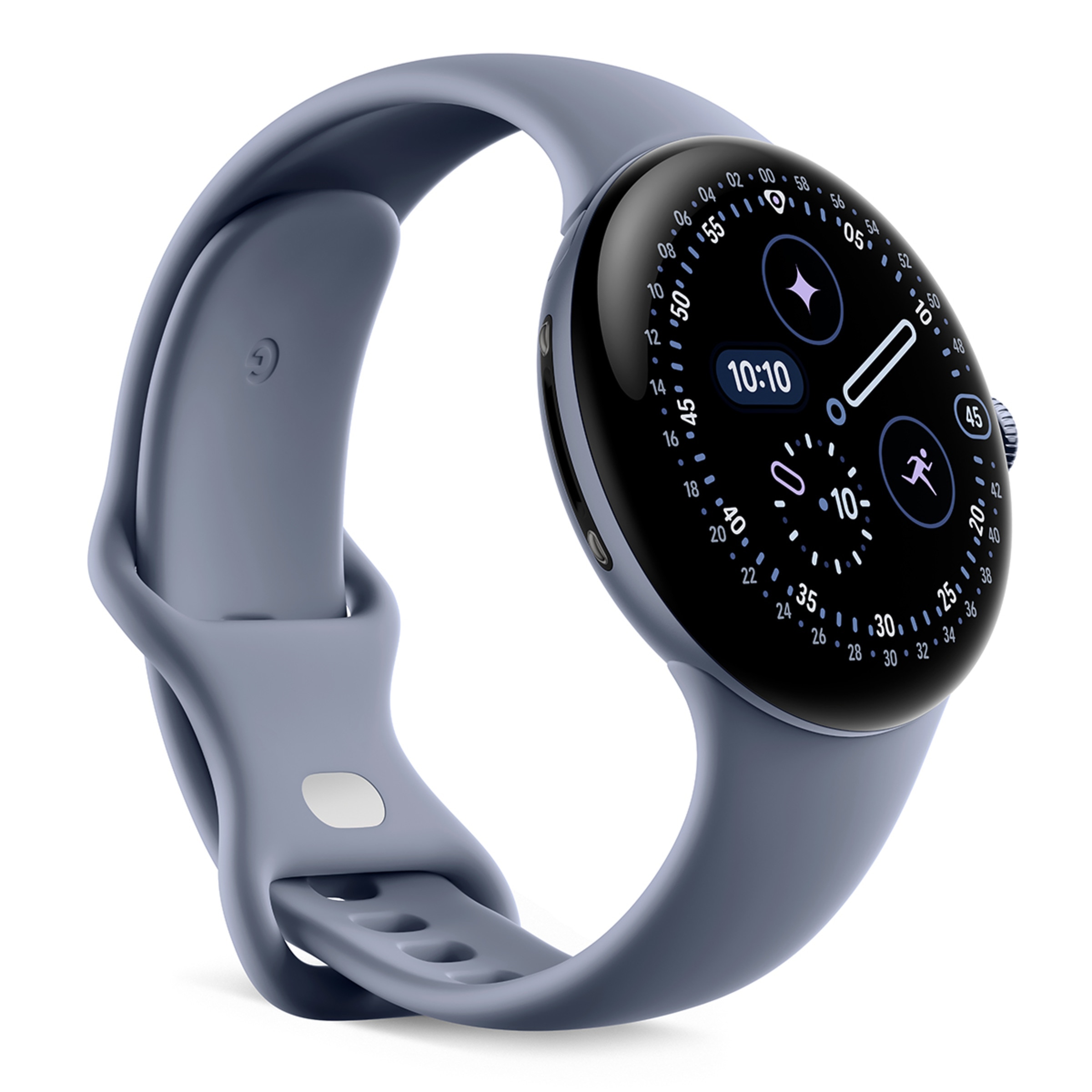 Google Pixel Watch 4 45mm, Caja de aluminio color plata pulida y correa deportiva en piedra lunar, Wi-Fi Smartwatch Sterling-1